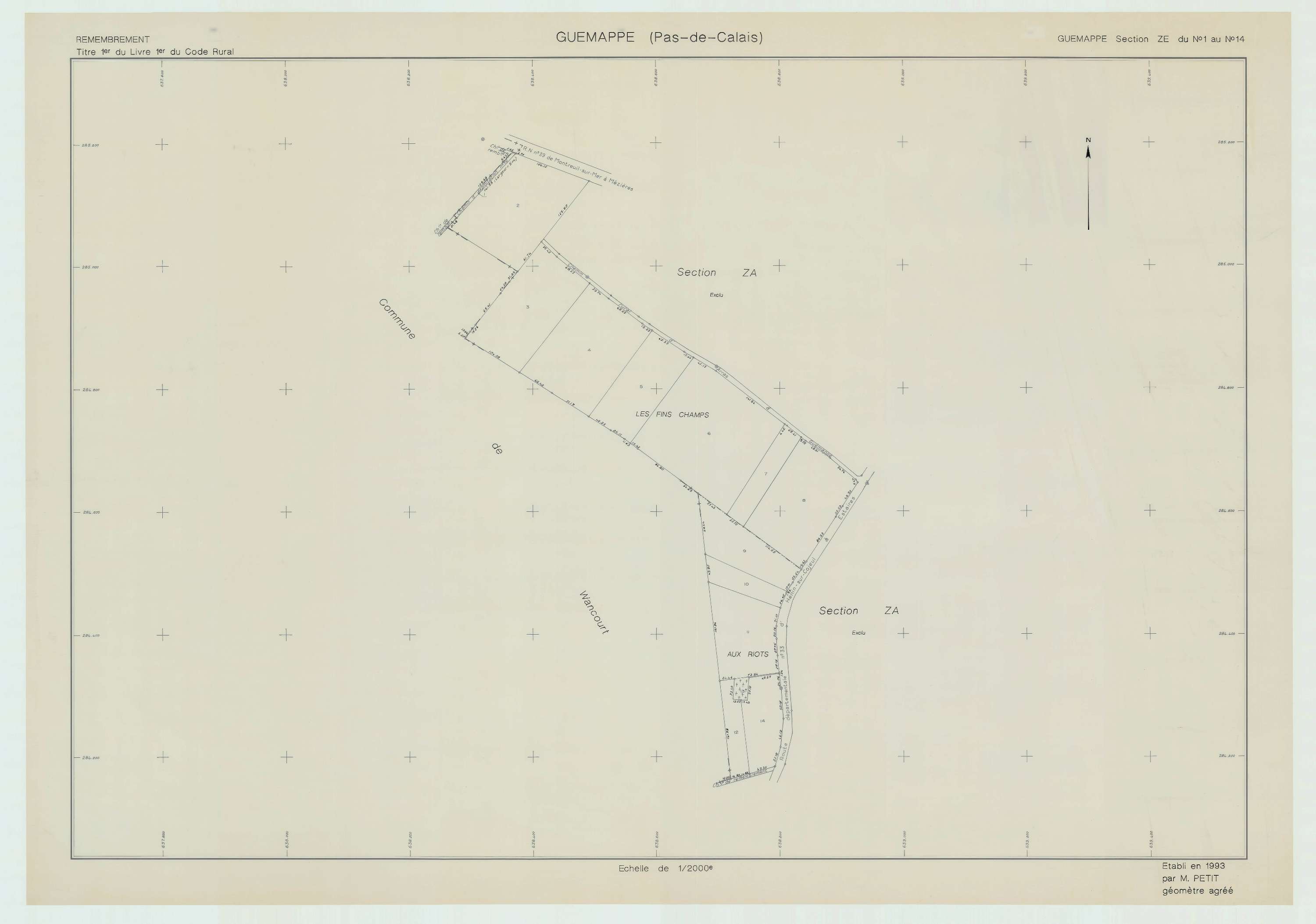 Guémappe - Plan de remembrement : section ZE.