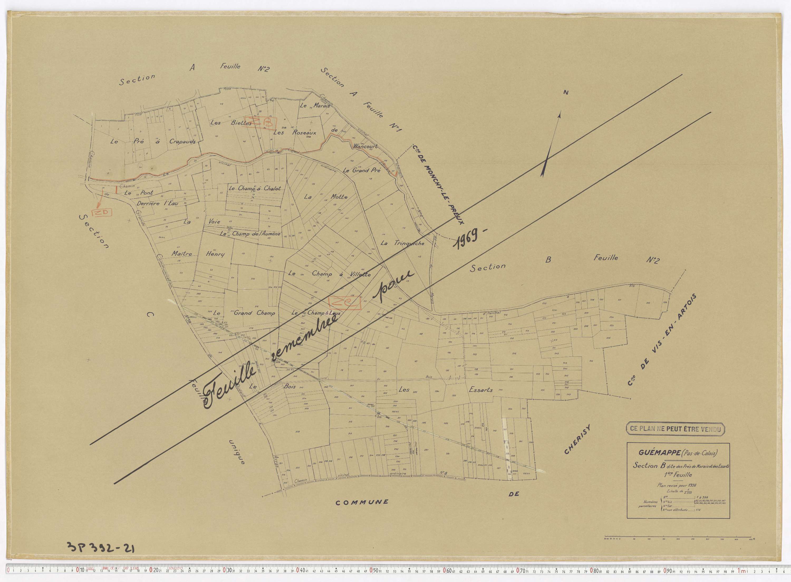 Guémappe - Section B, feuille 1.