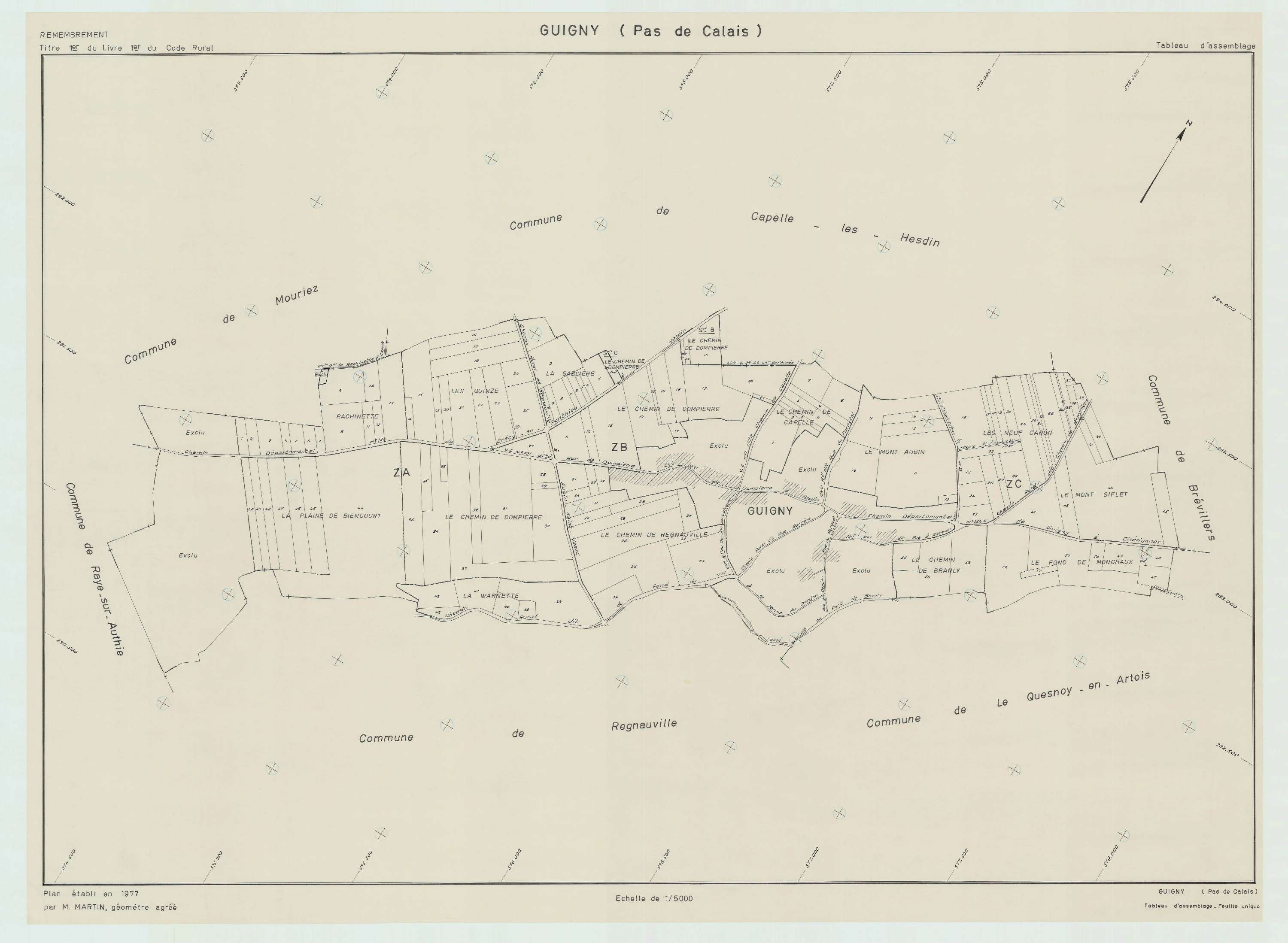 Guigny - Plan cadastral : tableau d'assemblage postérieur au remembrement.