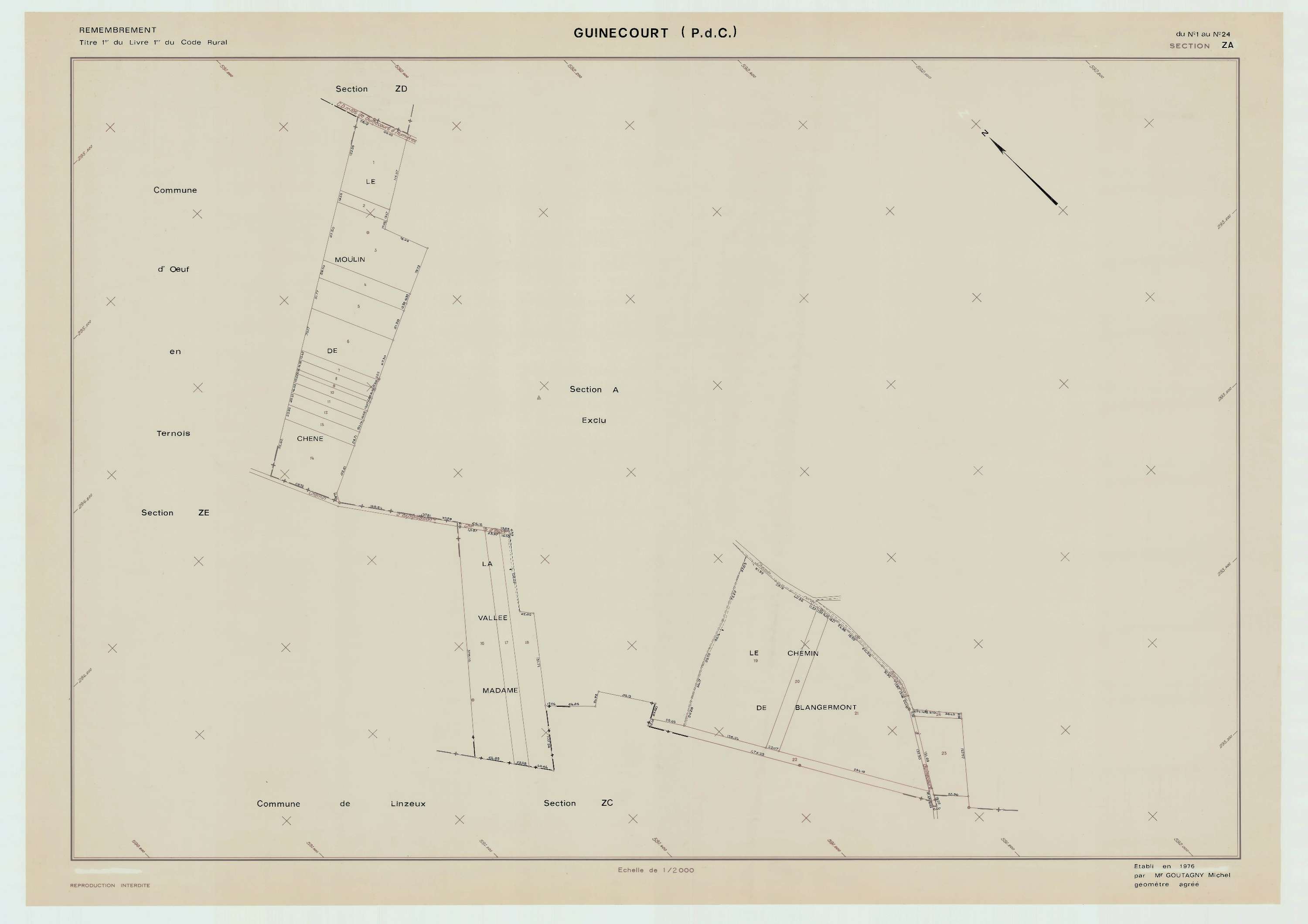 Guinecourt - Plan de remembrement : section ZA.