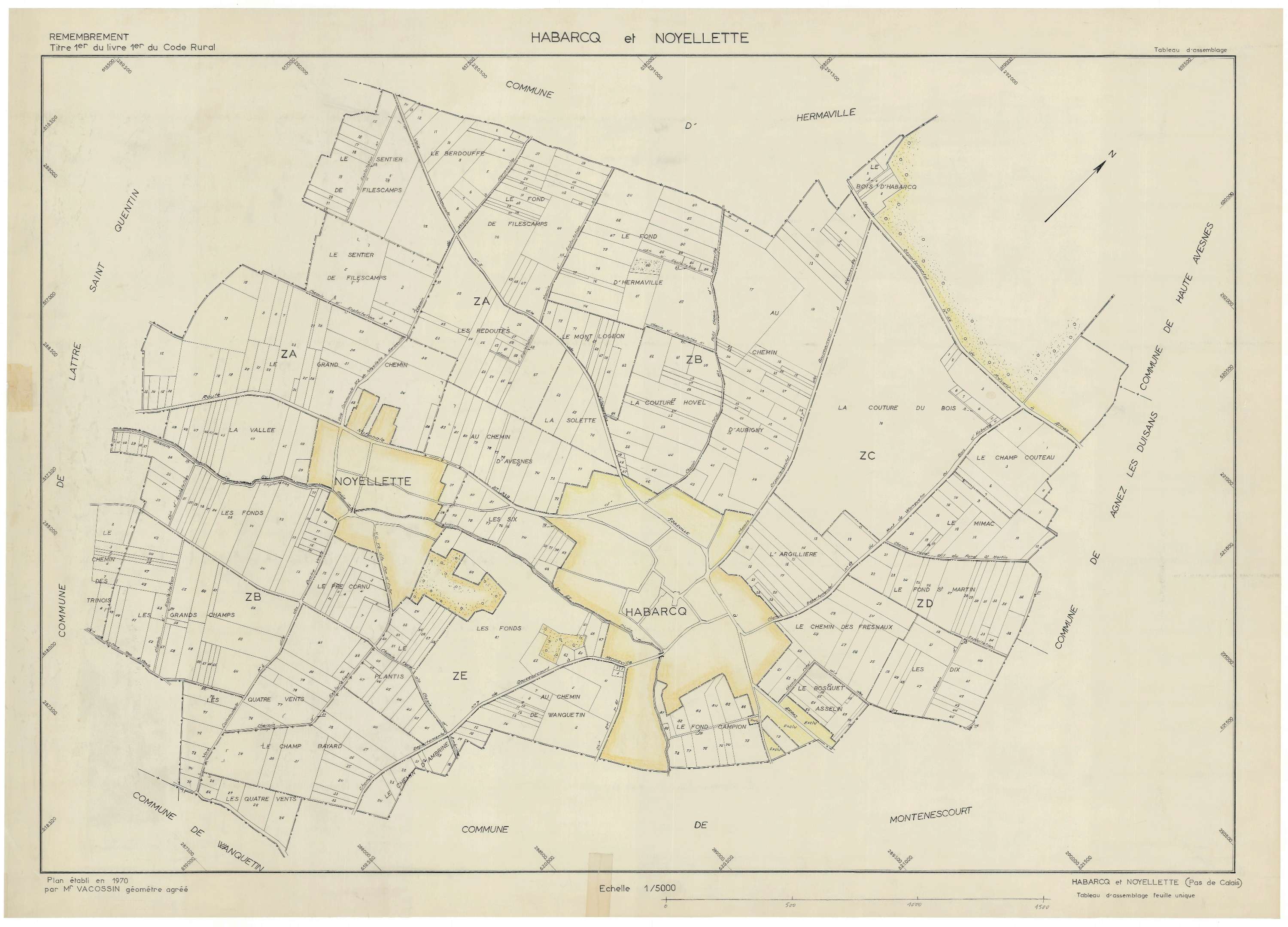 Habarcq - Plan cadastral : tableau d'assemblage postérieur au remembrement.