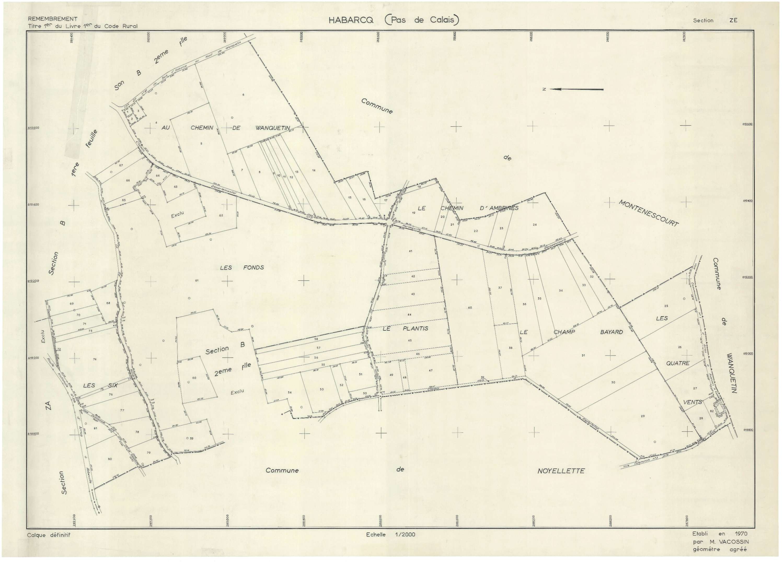 Habarcq - Plan de remembrement : section ZE.