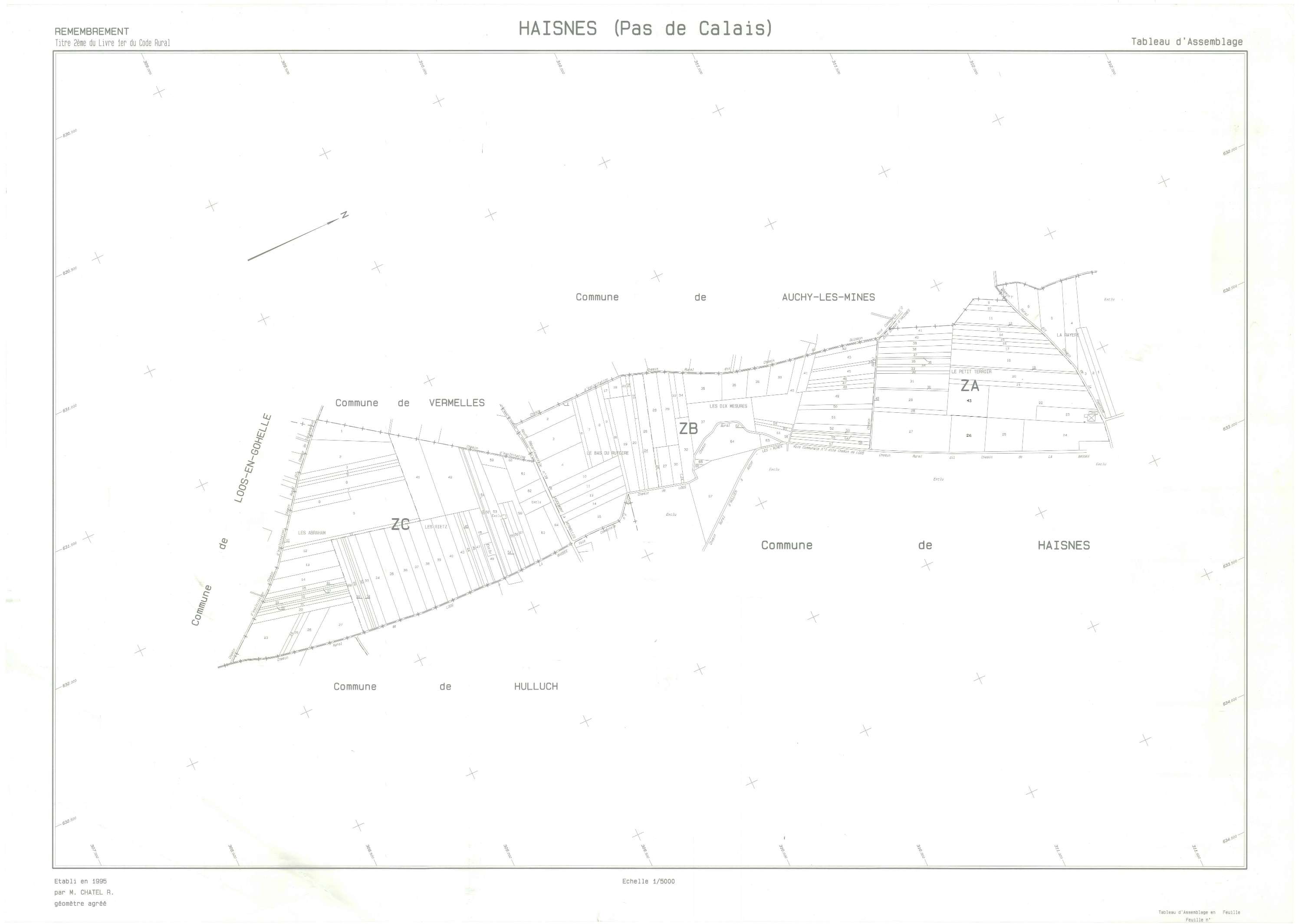 Haisnes - Plan cadastral : tableau d'assemblage postérieur au remembrement.