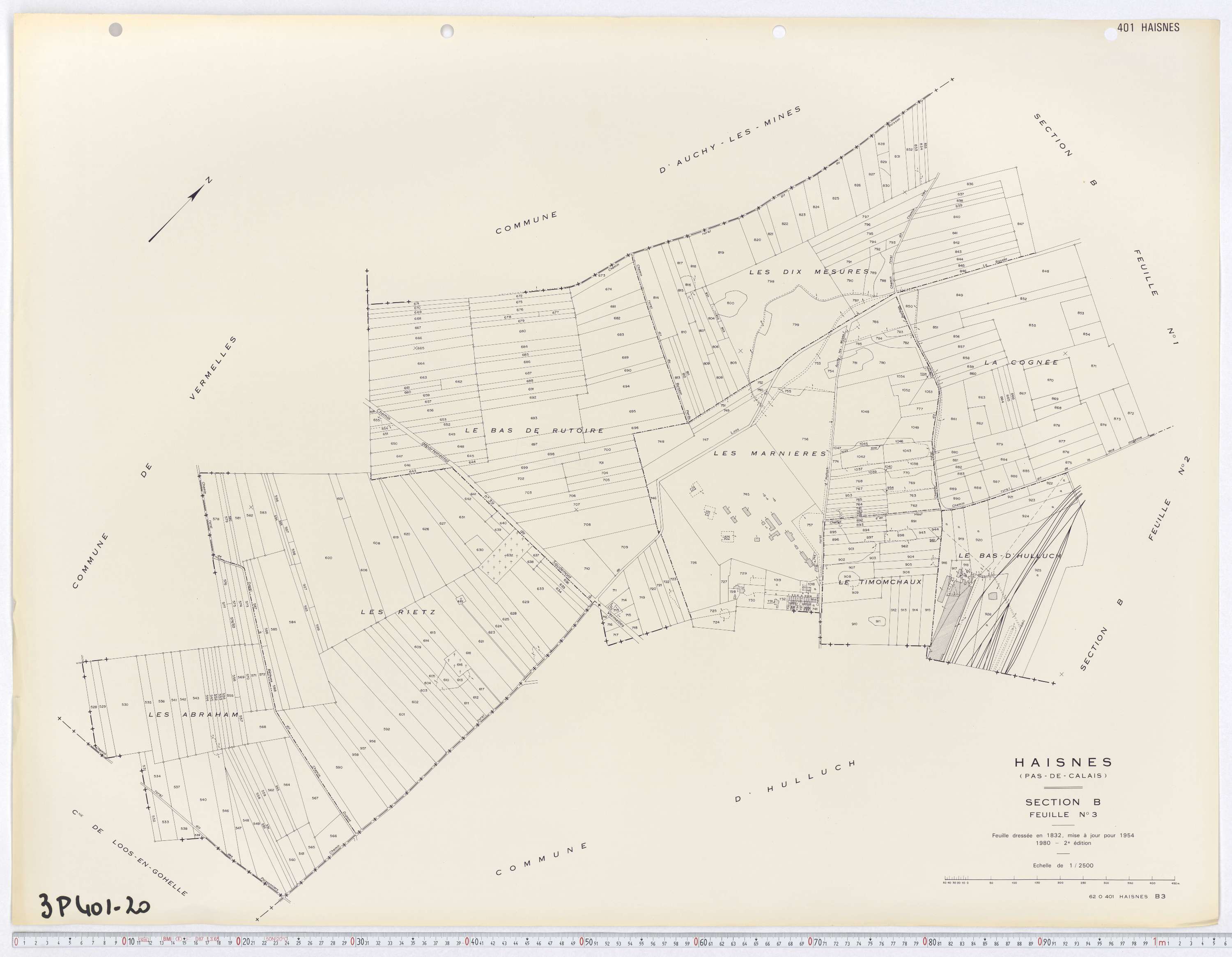 Haisnes - Section B, feuille 3.