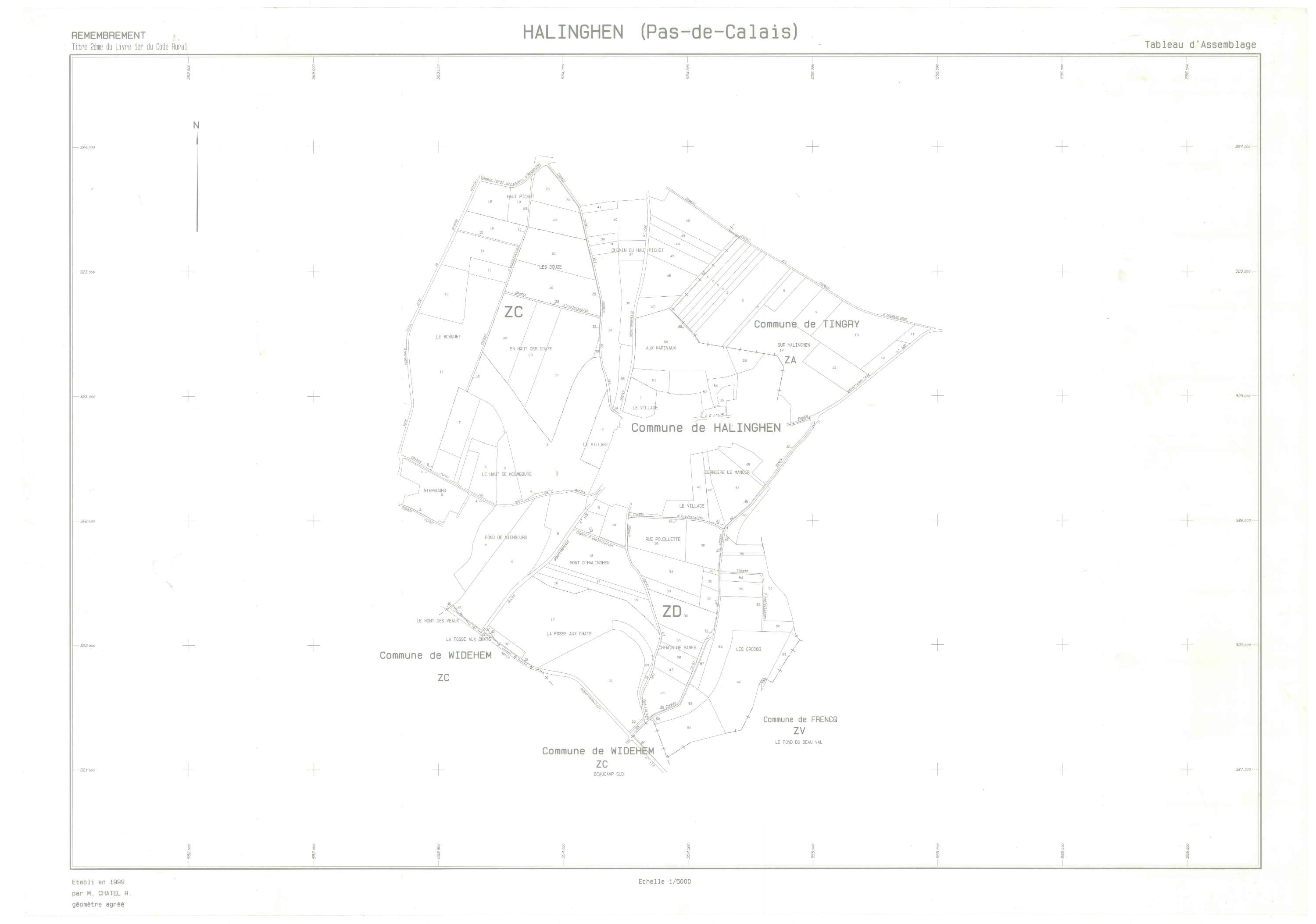Halinghen - Plan cadastral : tableau d'assemblage postérieur au remembrement.