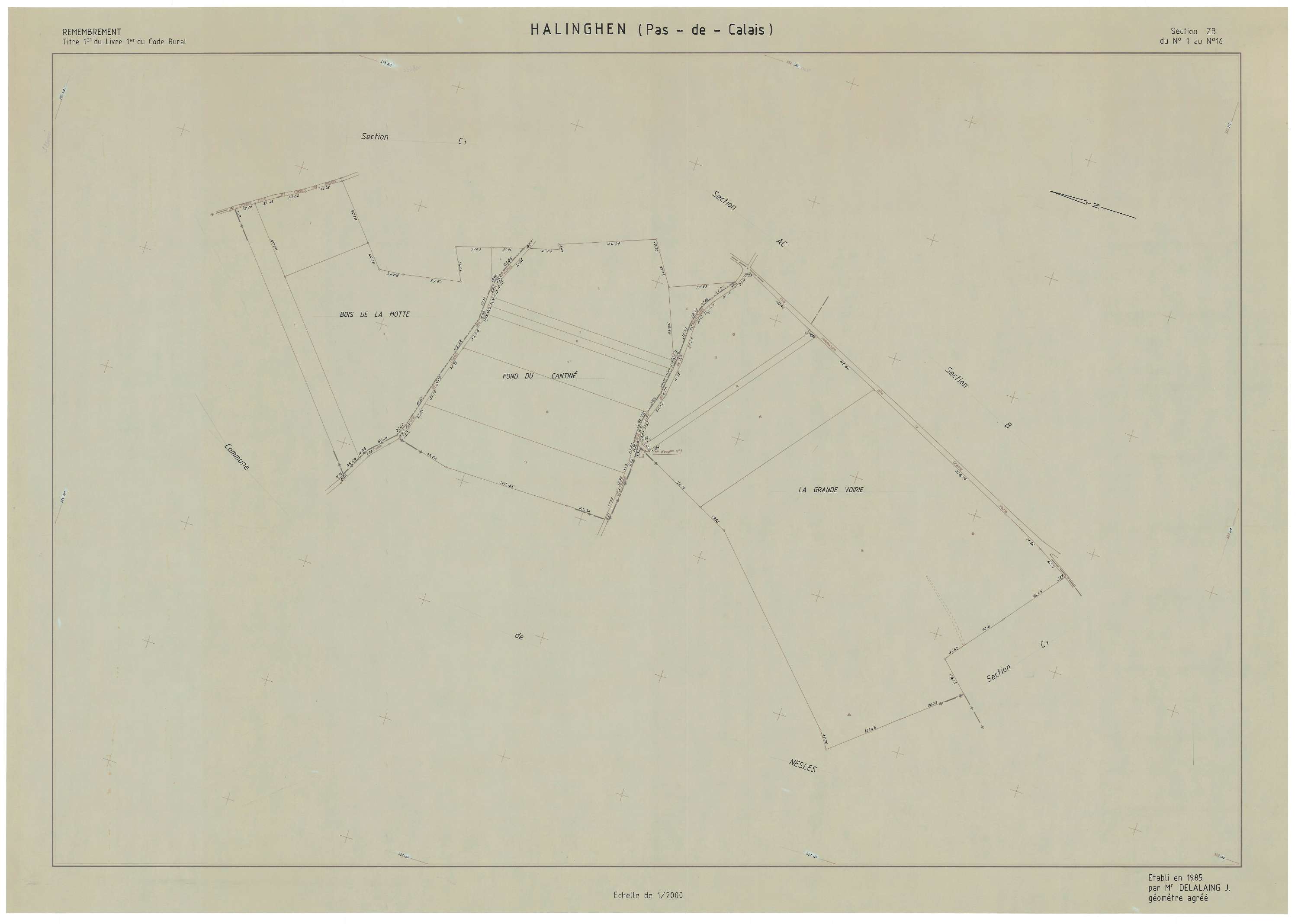 Halinghen - Plan de remembrement : section ZB.
