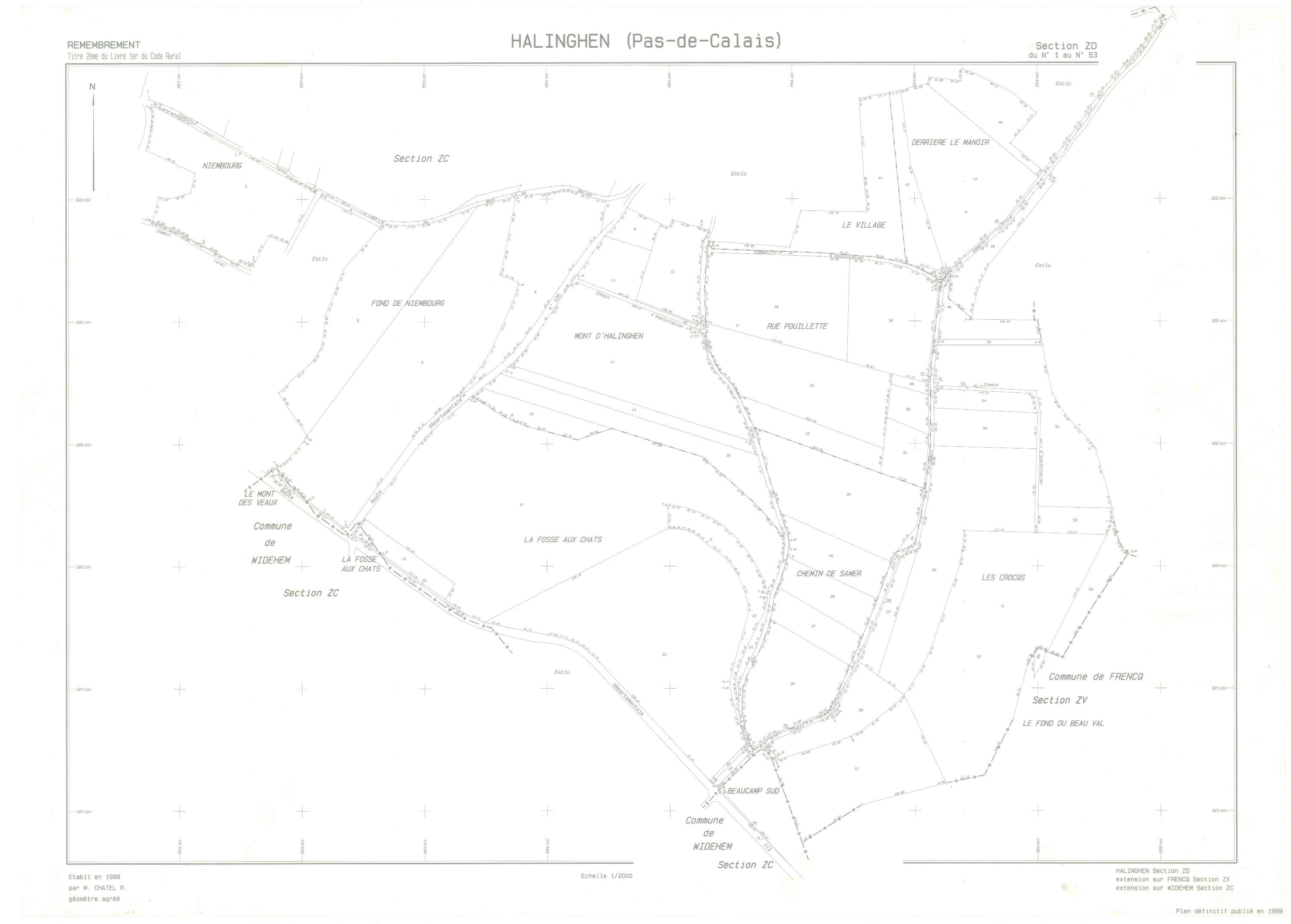 Halinghen - Plan de remembrement : section ZD.