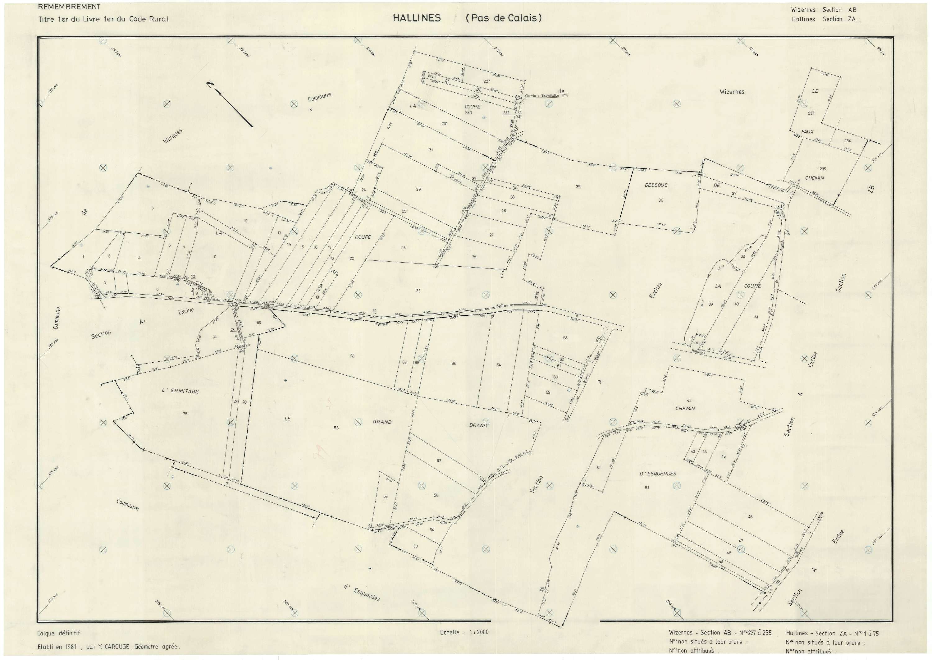 Hallines - Plan de remembrement : section ZA.