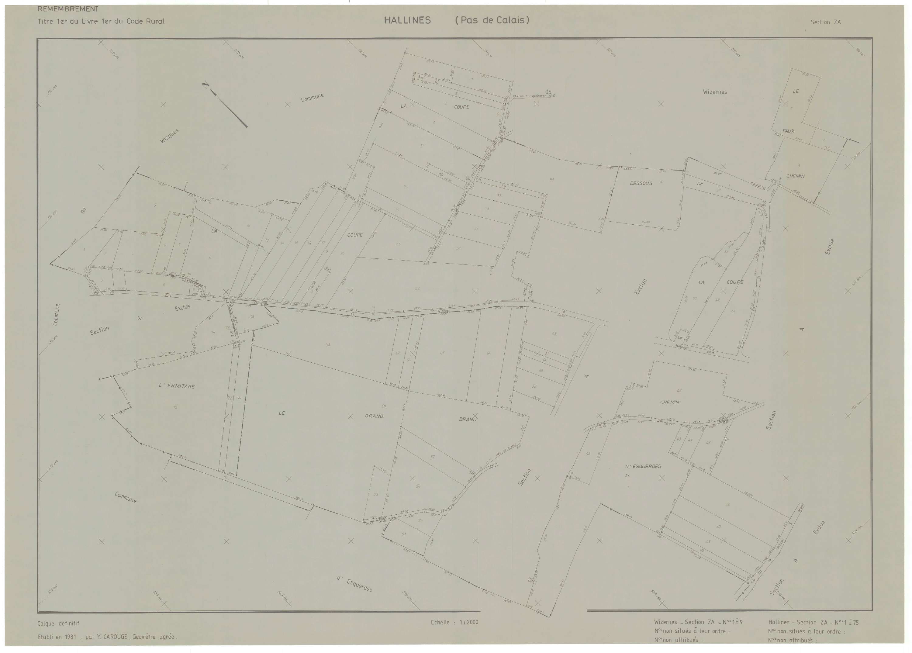 Hallines - Plan de remembrement : section ZA.