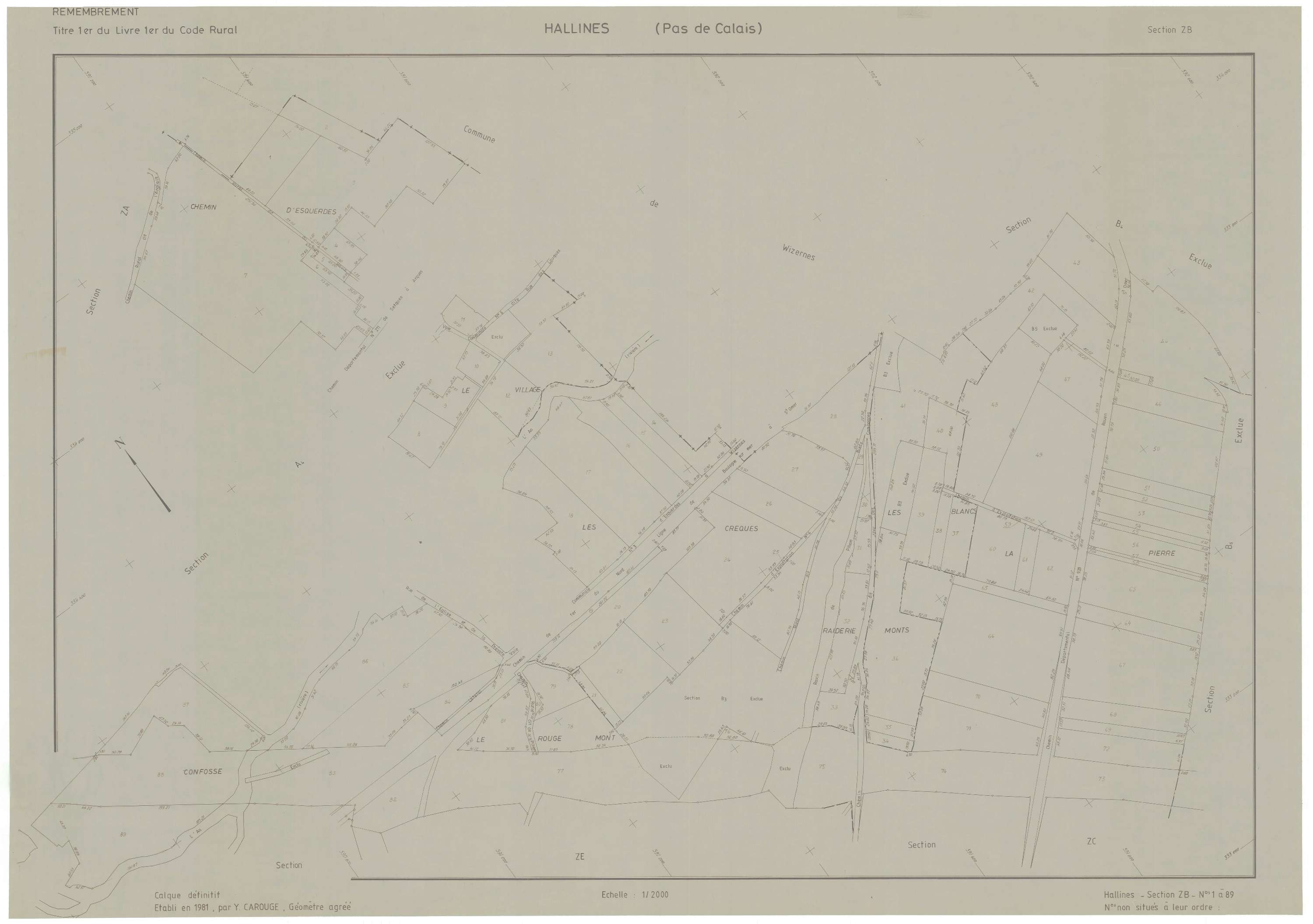 Hallines - Plan de remembrement : section ZB.