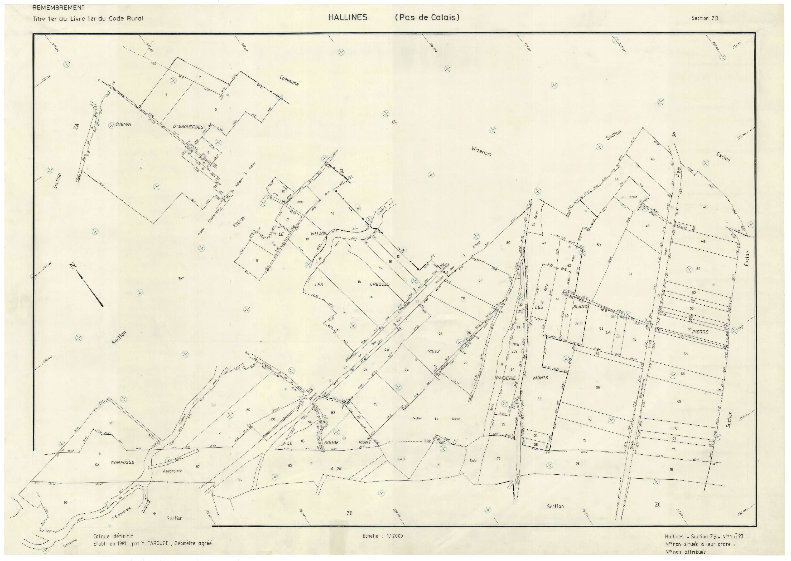 Hallines - Plan de remembrement : section ZB.