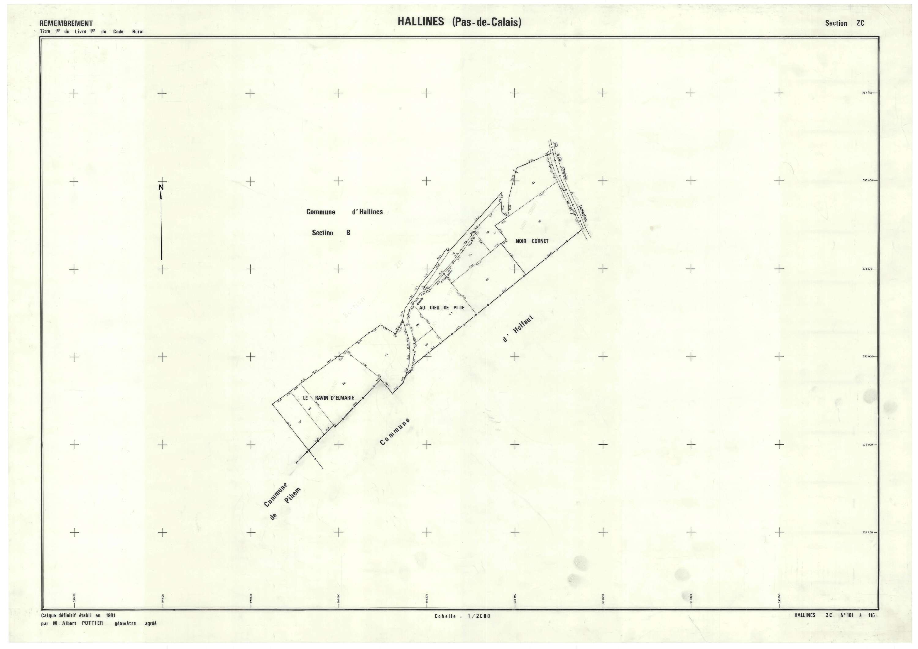 Hallines - Plan de remembrement : section ZC.