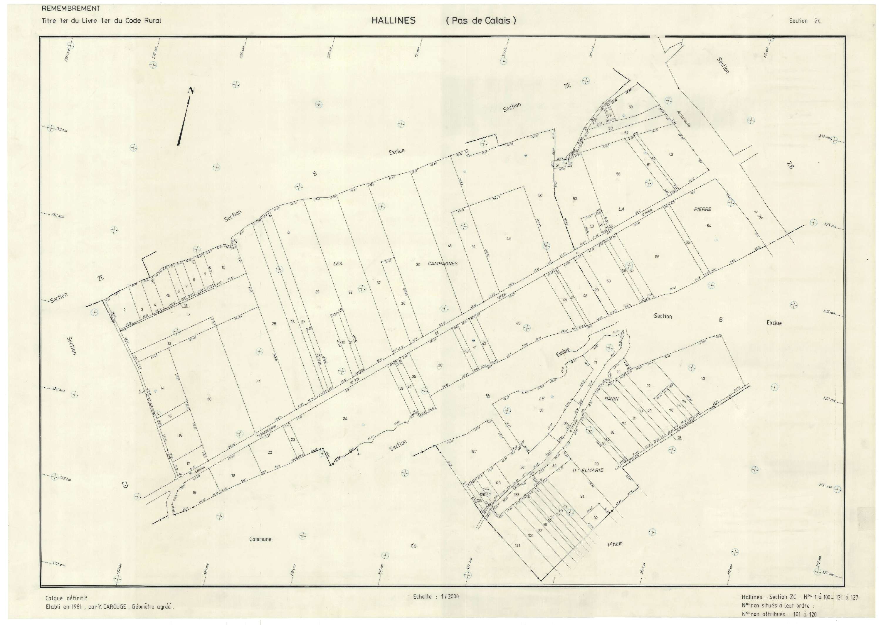 Hallines - Plan de remembrement : section ZC.