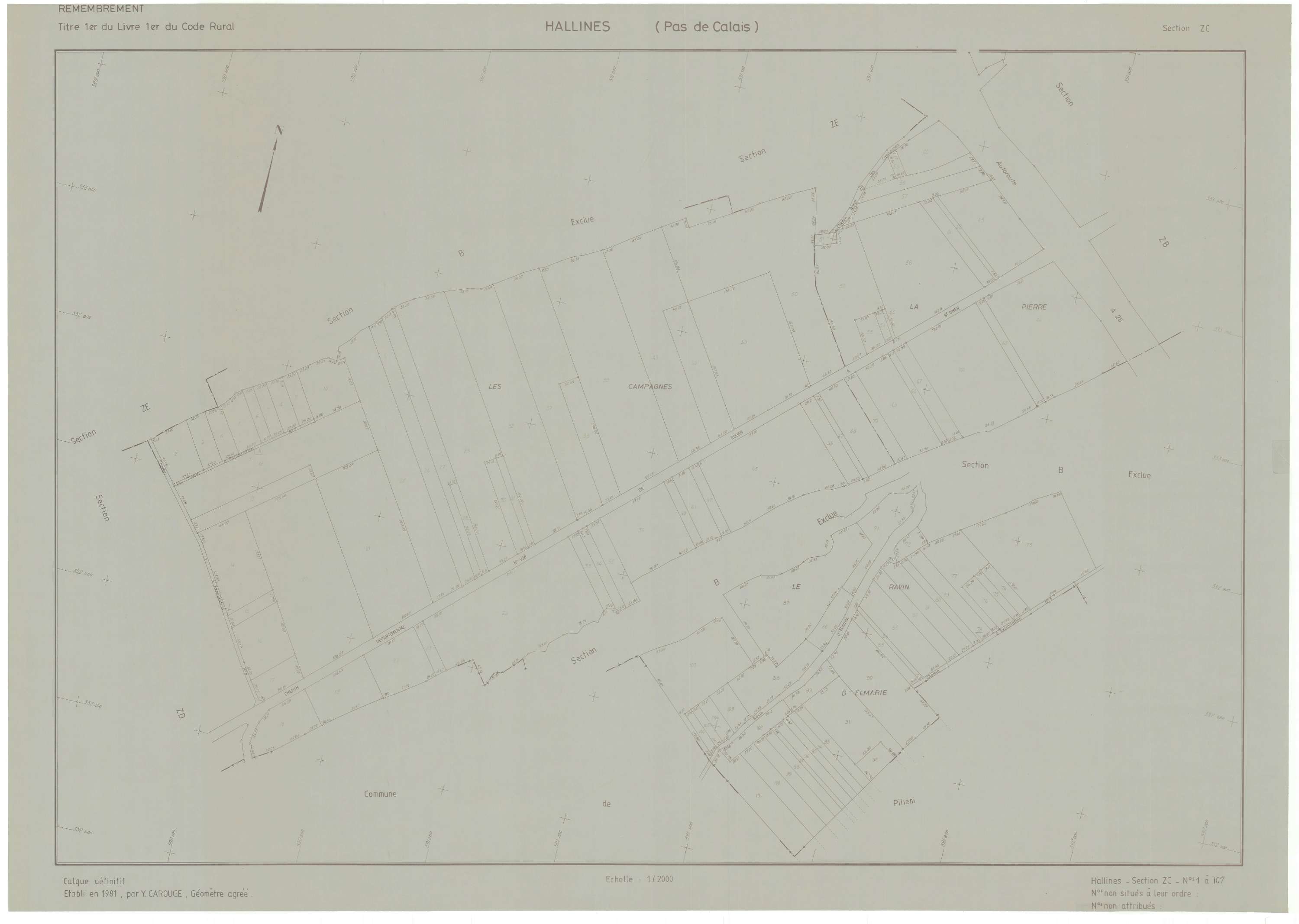 Hallines - Plan de remembrement : section ZC.
