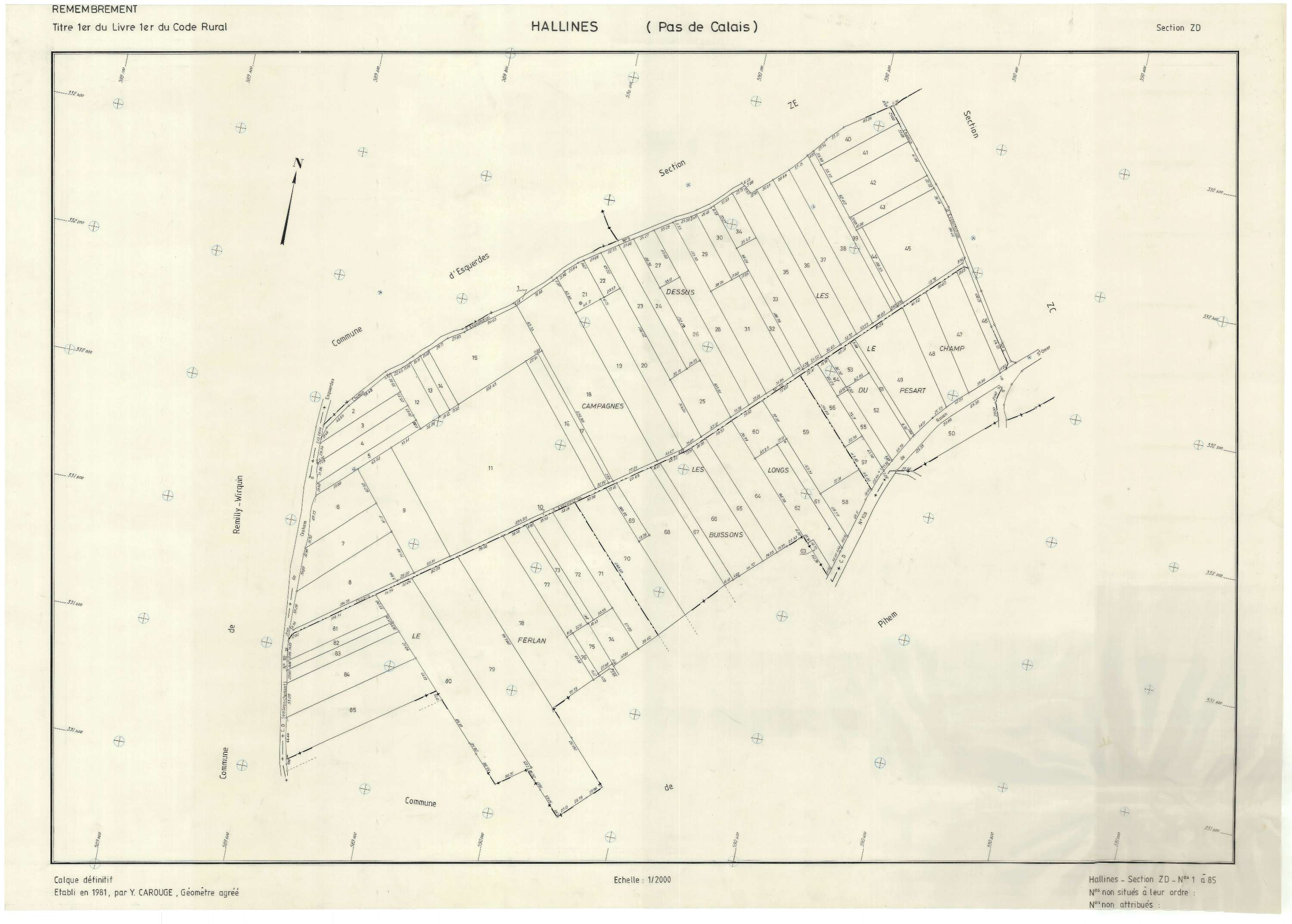 Hallines - Plan de remembrement : section ZD.