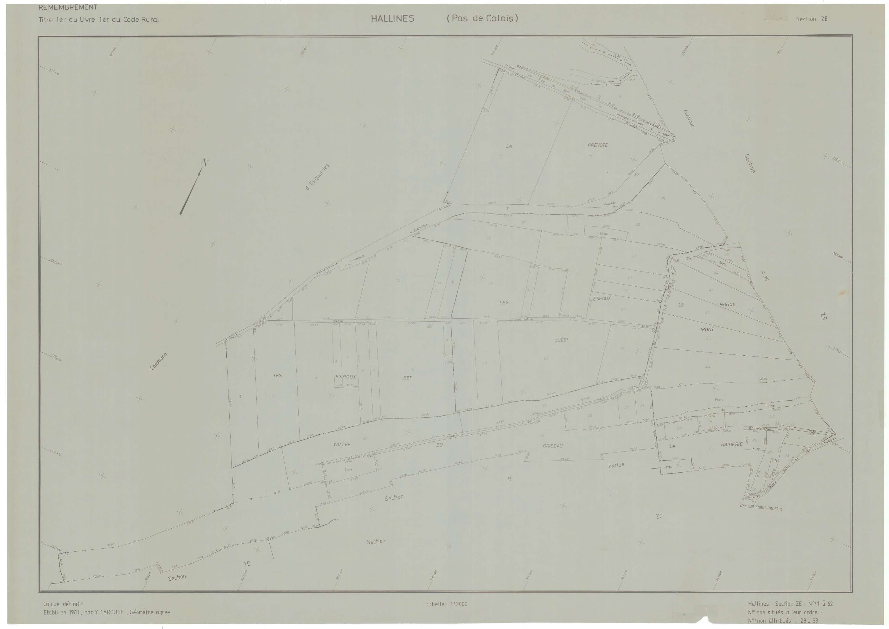Hallines - Plan de remembrement : section ZE.