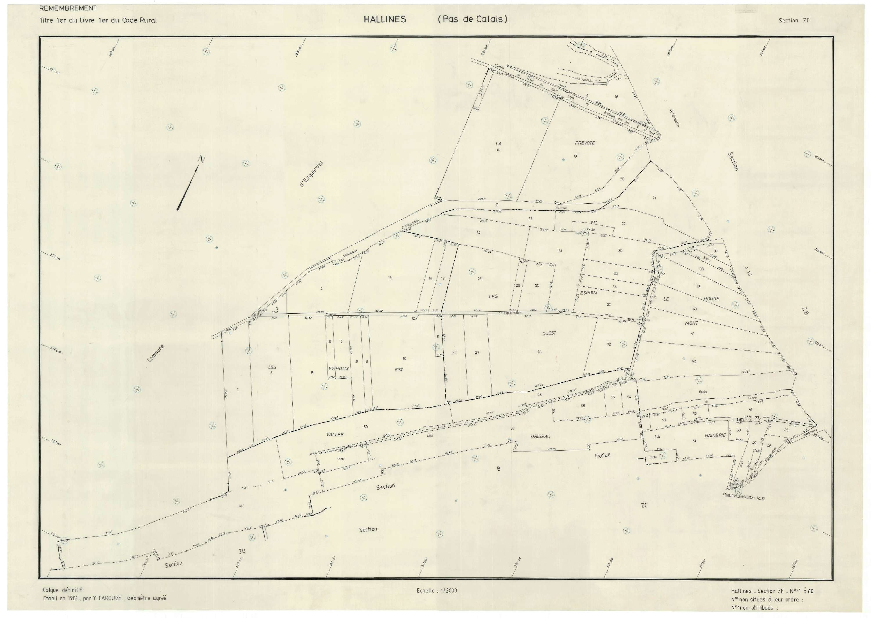 Hallines - Plan de remembrement : section ZE.