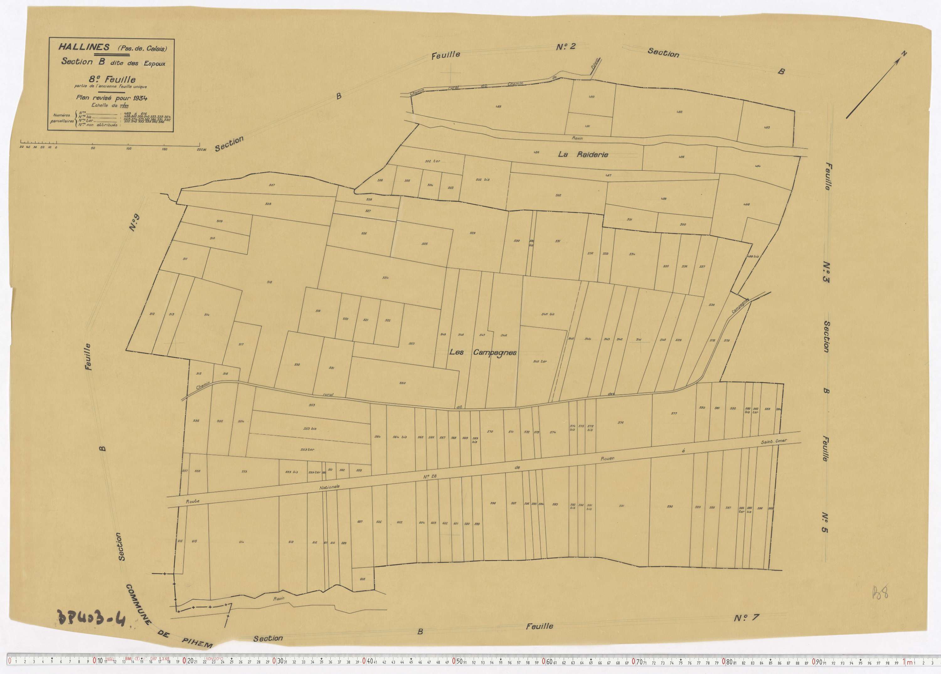 Hallines - Section B, feuille 8.