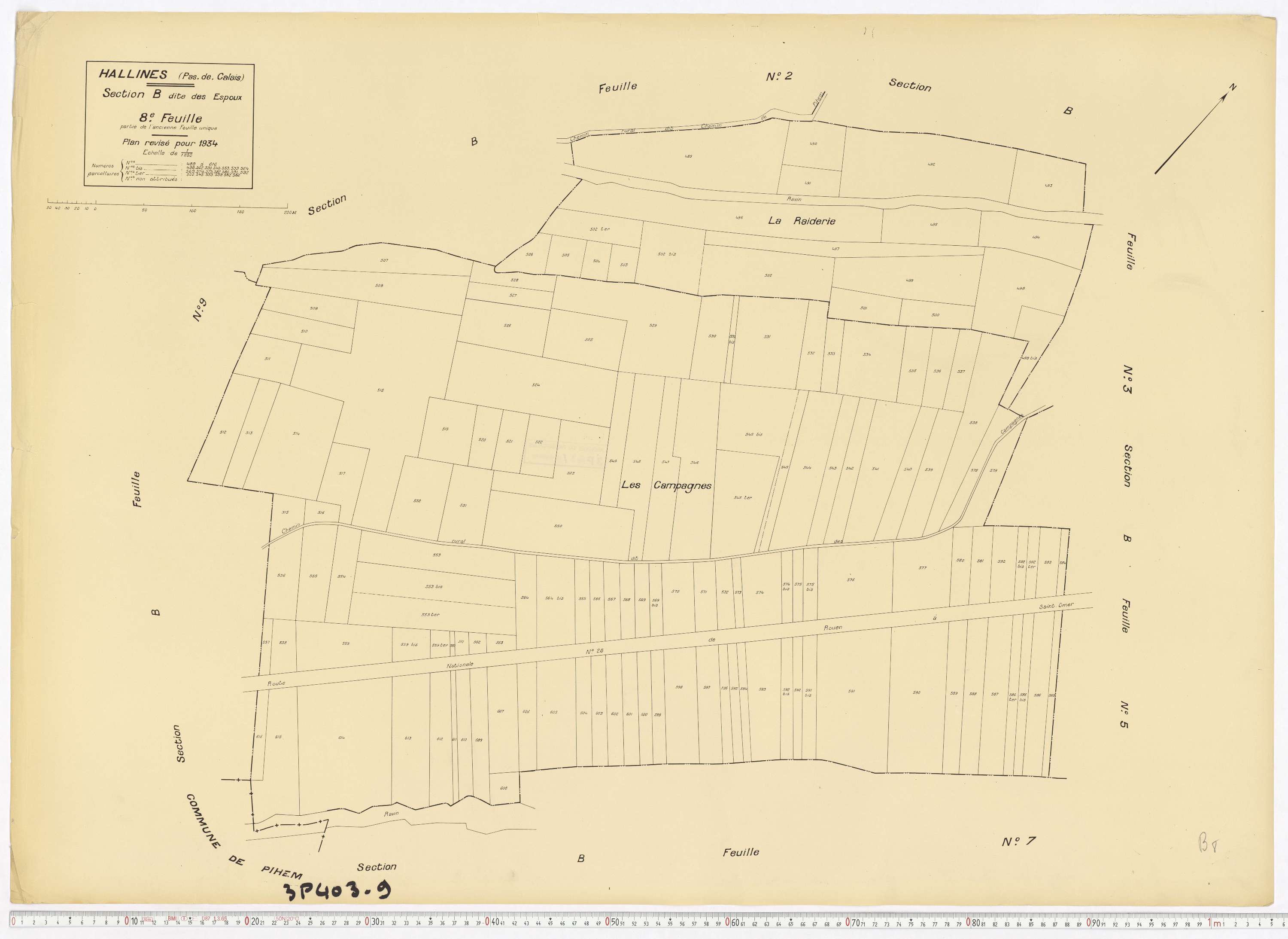 Hallines - Section B, feuille 8.