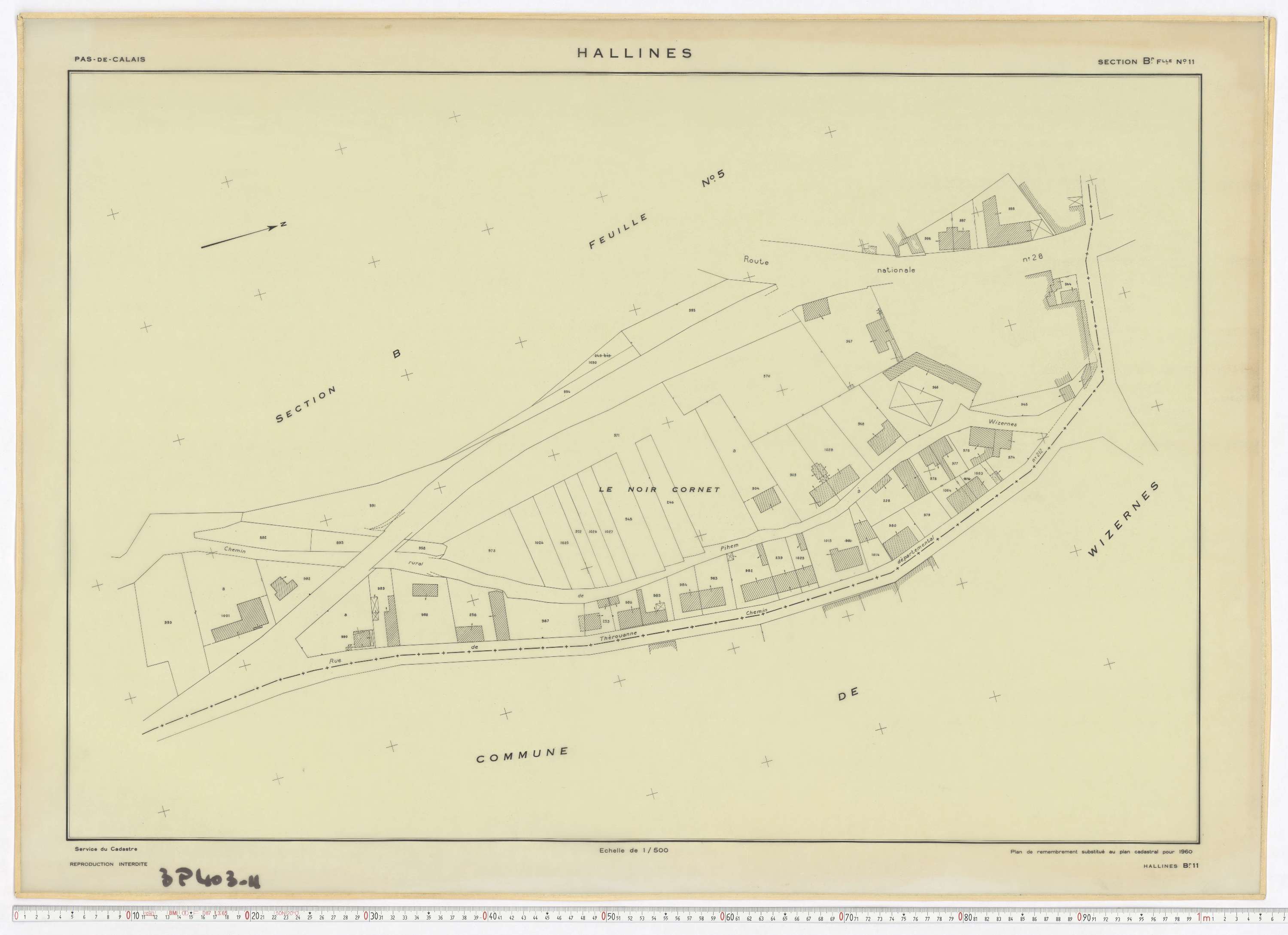 Hallines - Section B, feuille 11.