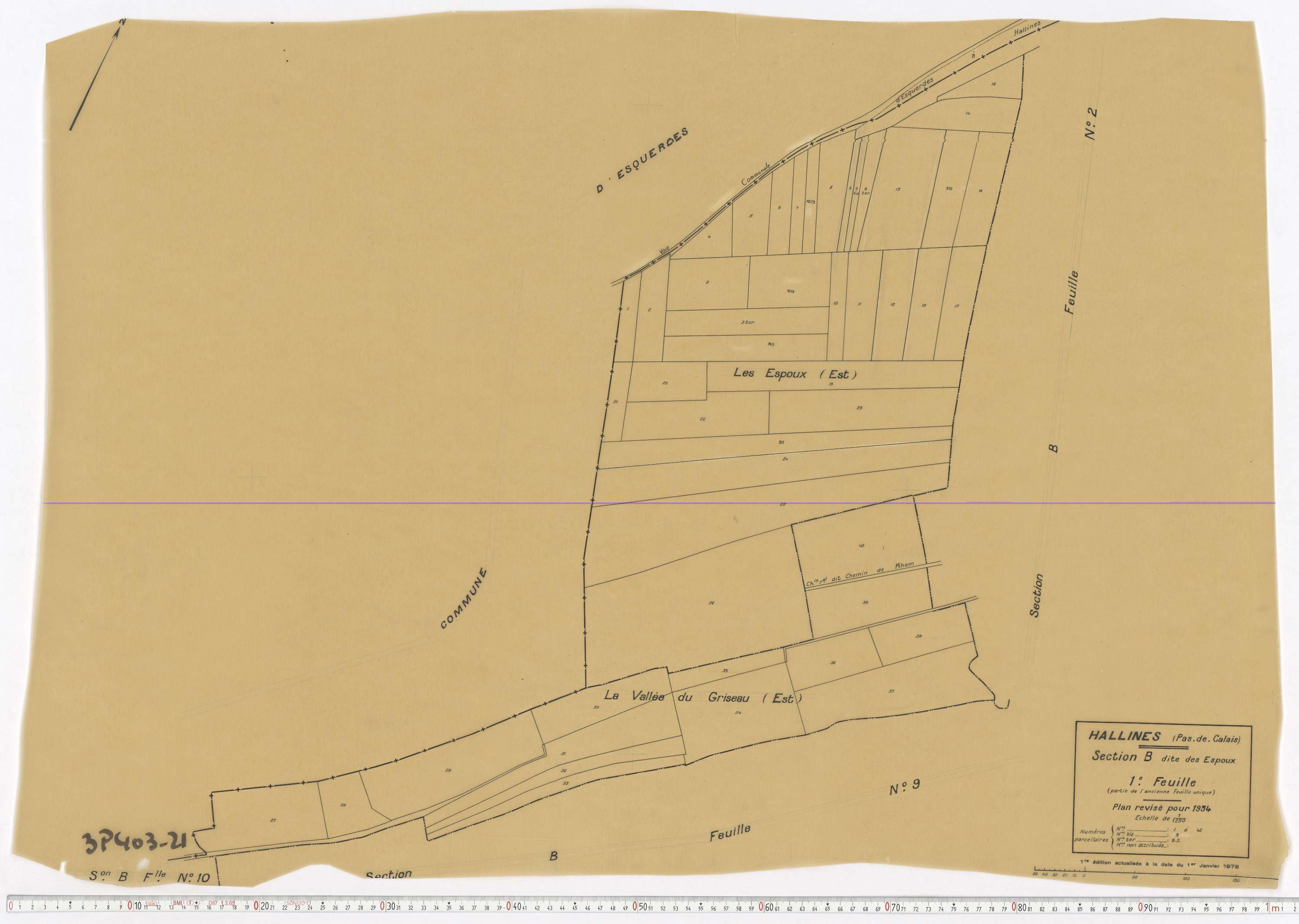 Hallines - Section B, feuille 1.