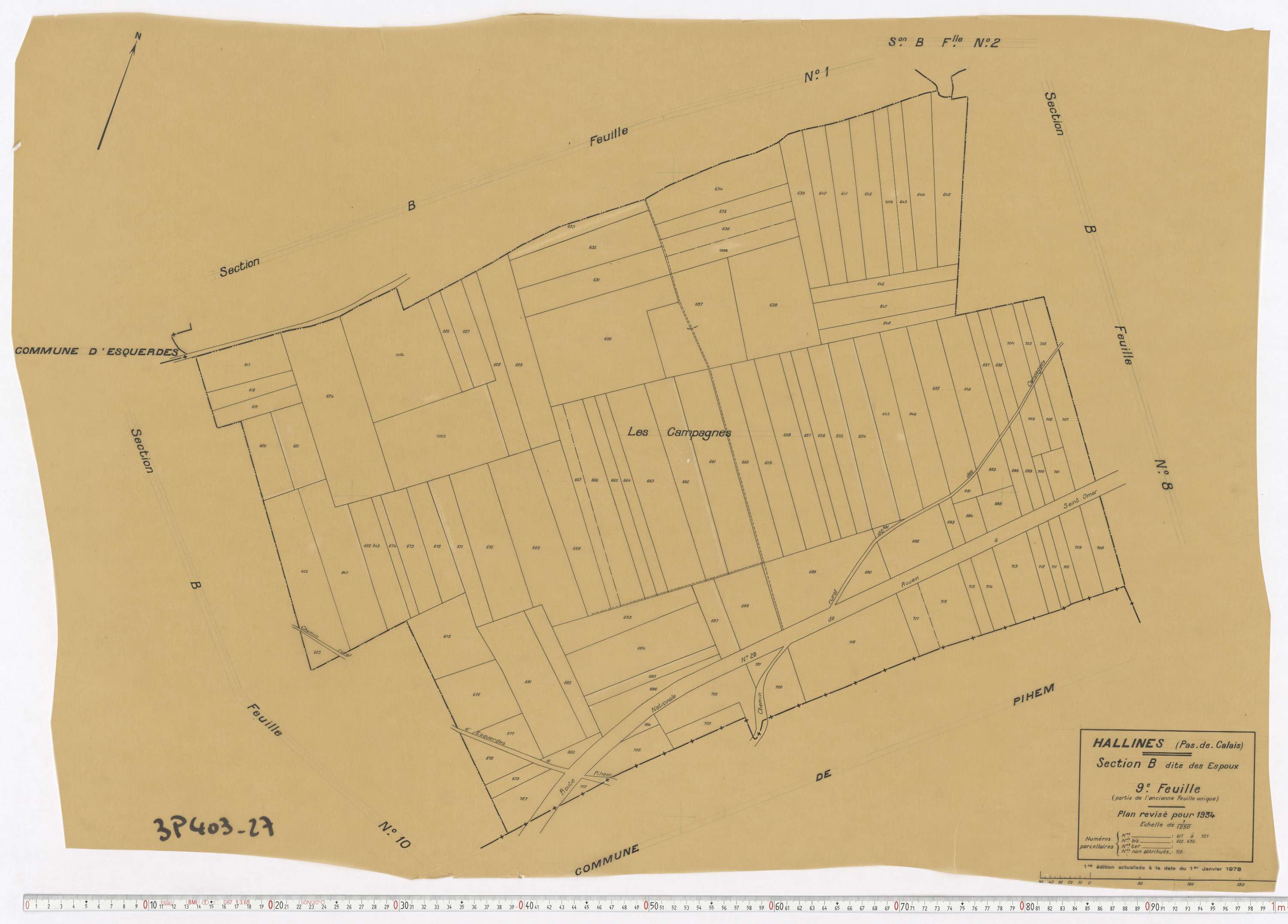 Hallines - Section B, feuille 9.