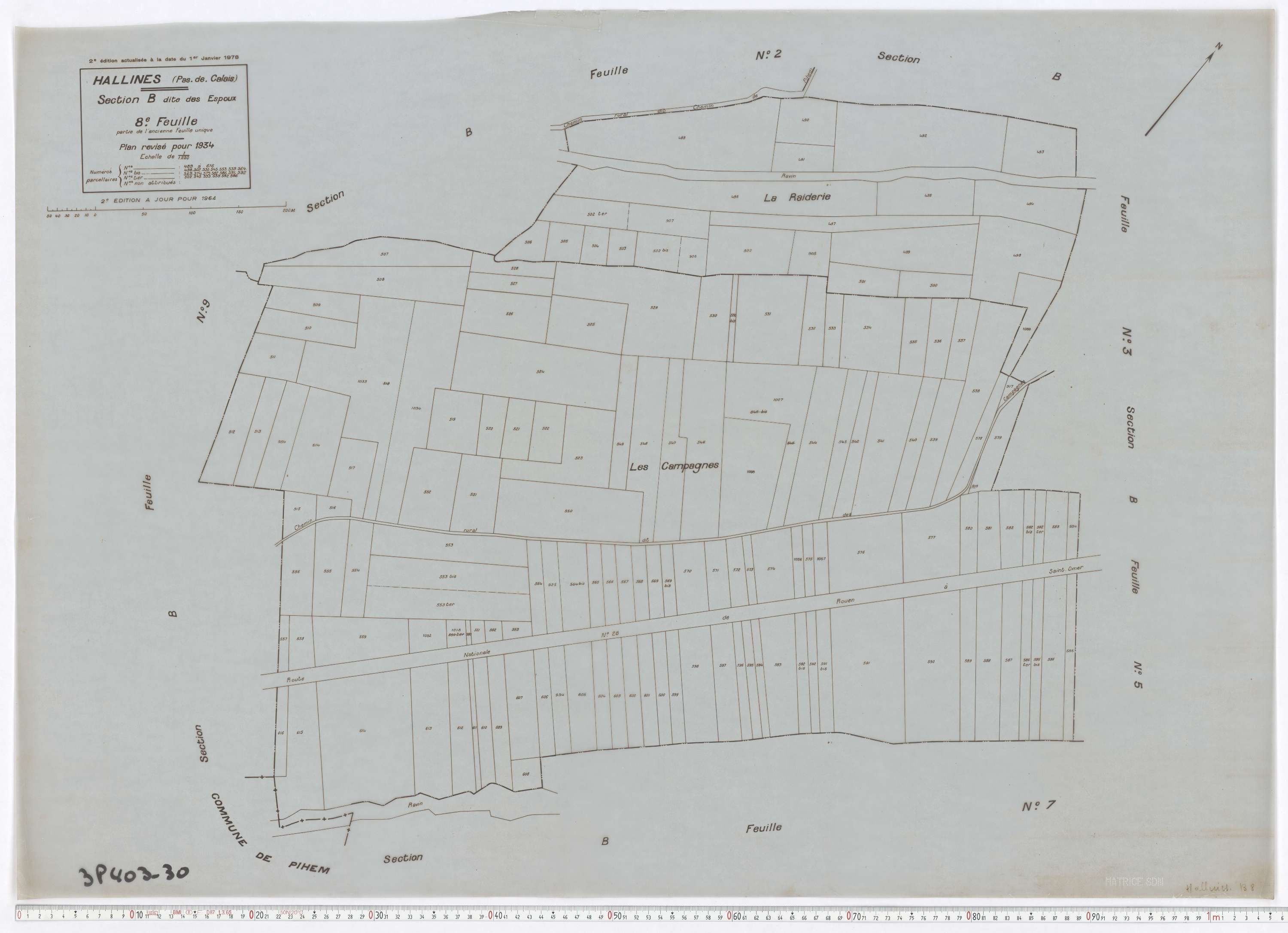 Hallines - Section B, feuille 8.