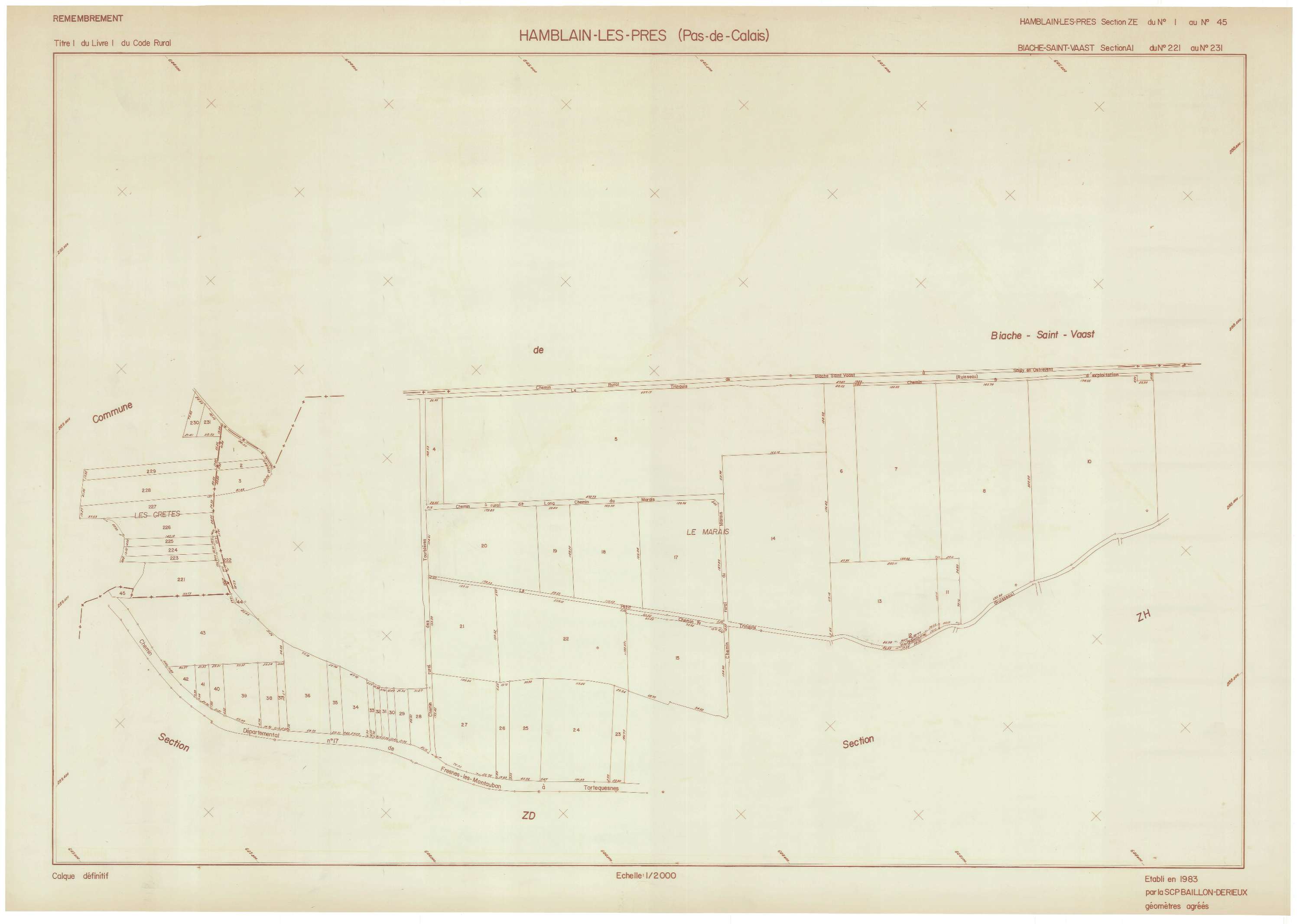Hamblain-les-Prés - Plan de remembrement : section ZE.