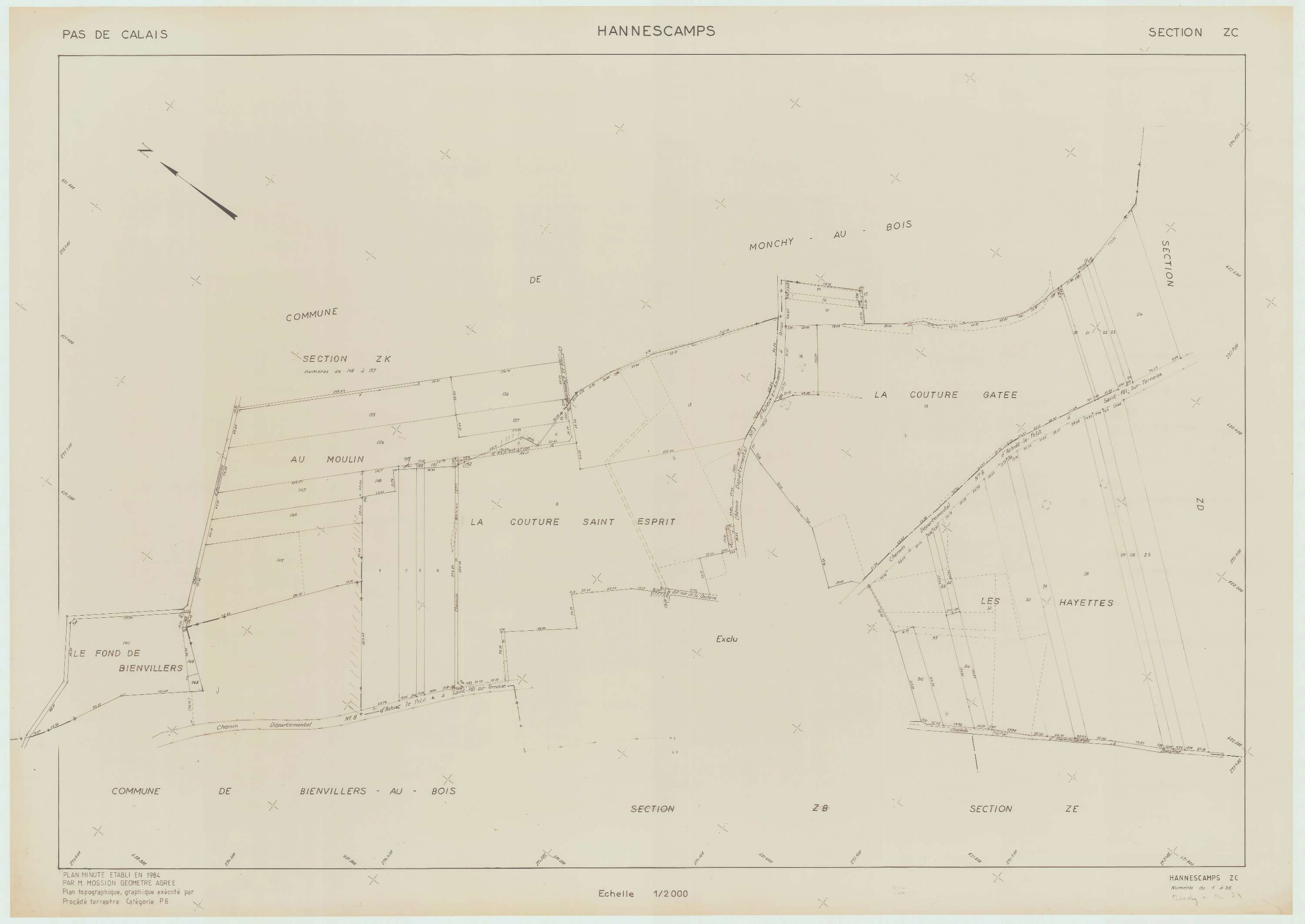 Hannescamps - Plan de remembrement : section ZC.