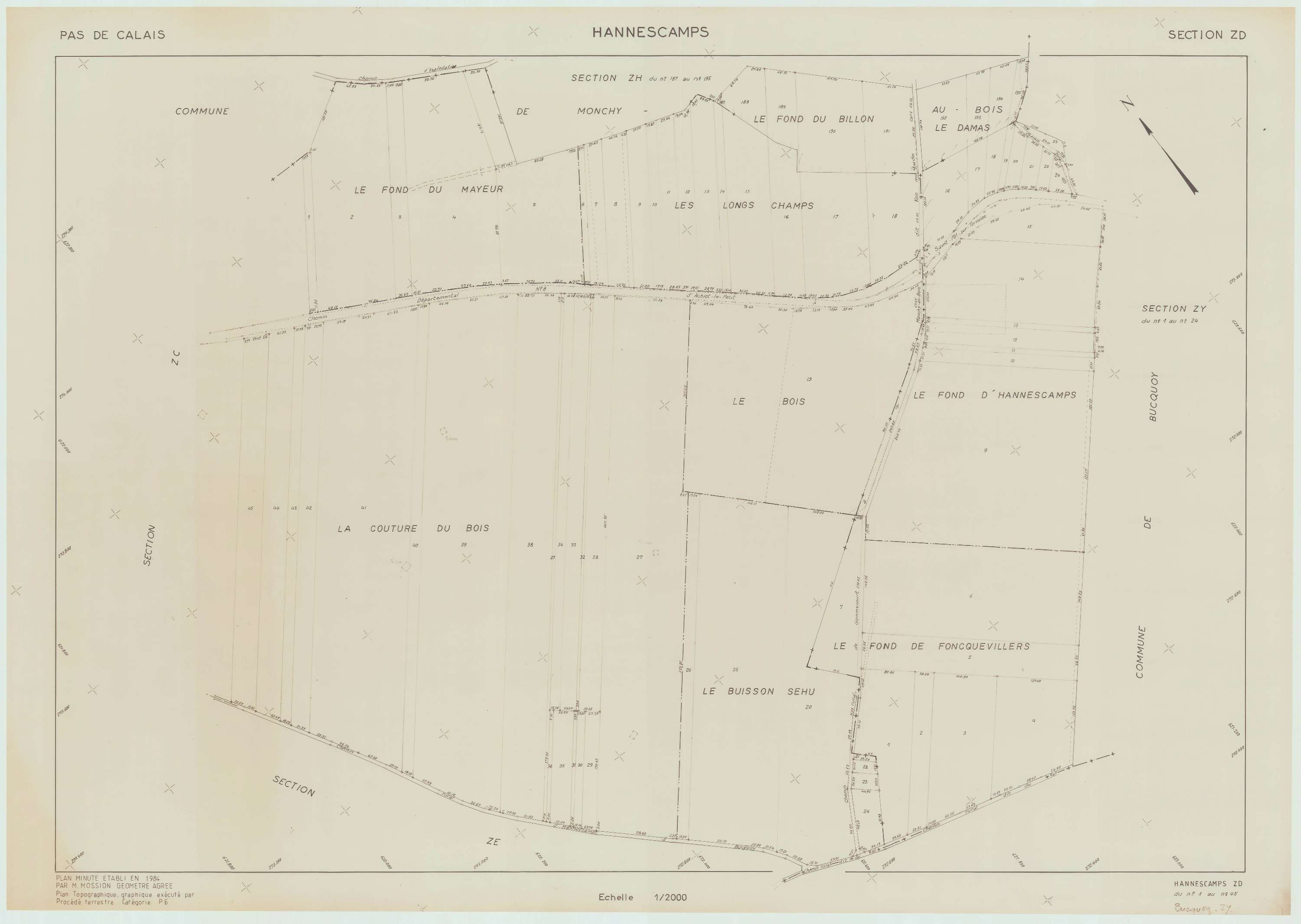 Hannescamps - Plan de remembrement : section ZD.