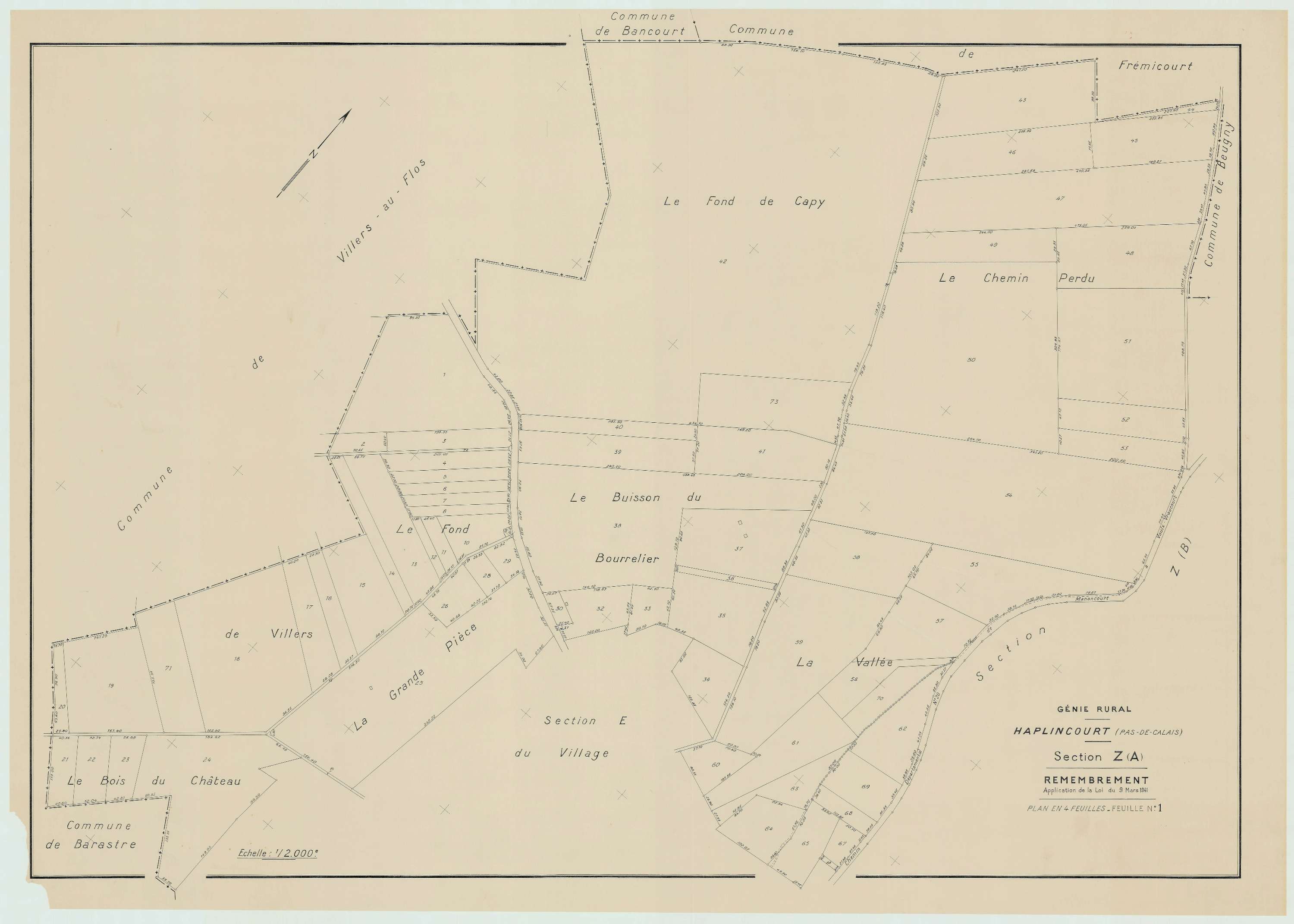 Haplincourt - Plan de remembrement : section ZA.