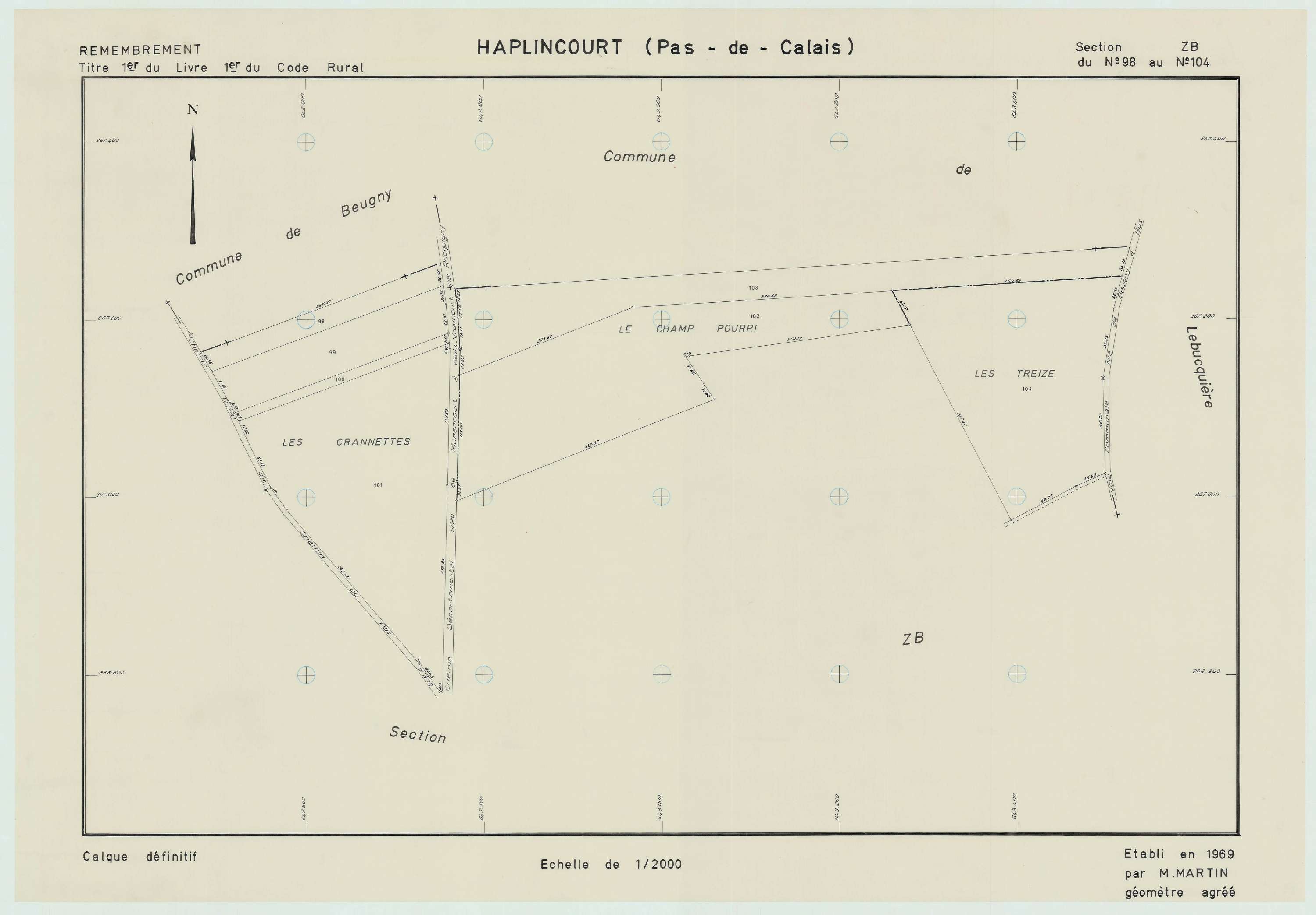 Haplincourt - Plan de remembrement : section ZB.