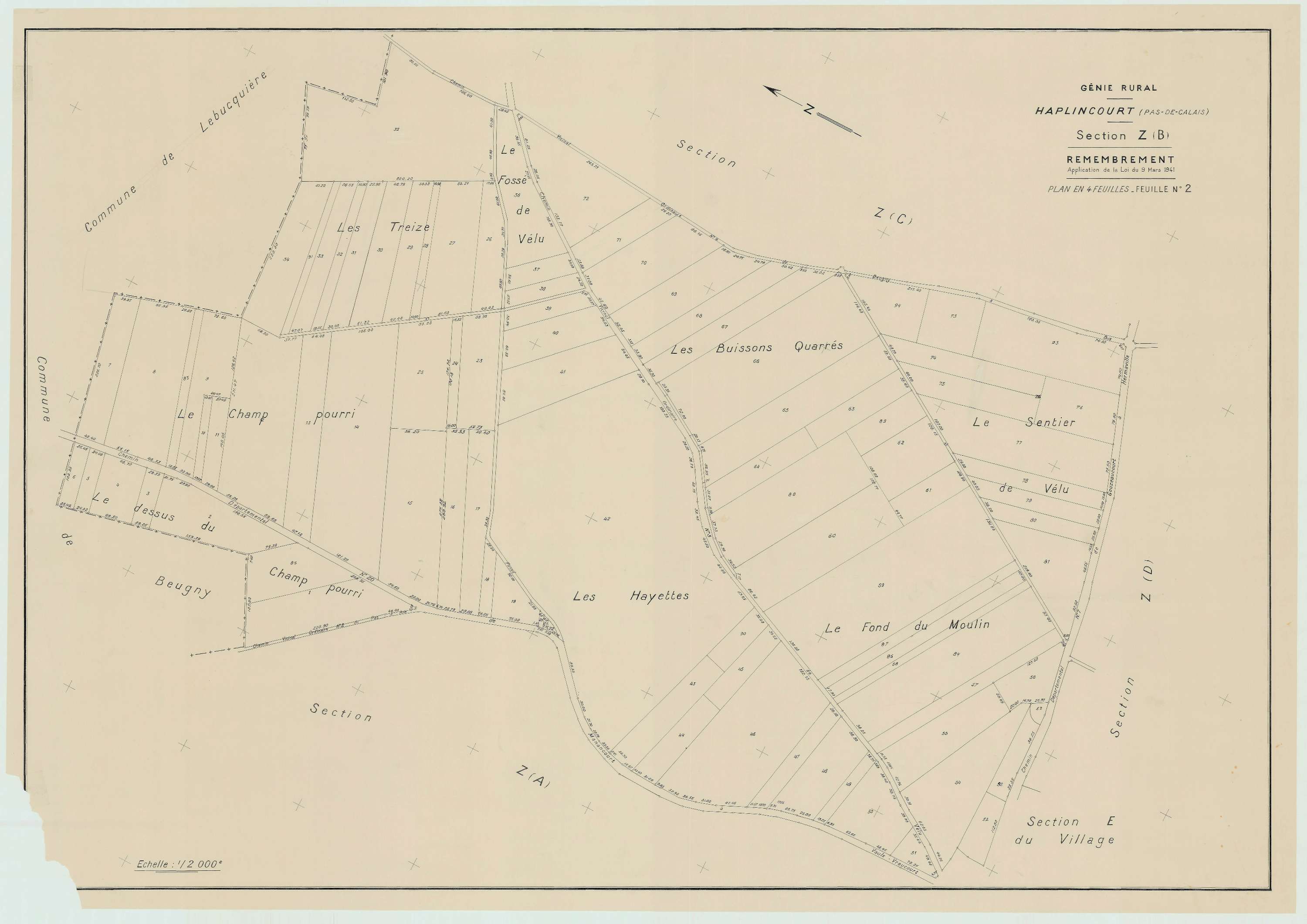 Haplincourt - Plan de remembrement : section ZB.