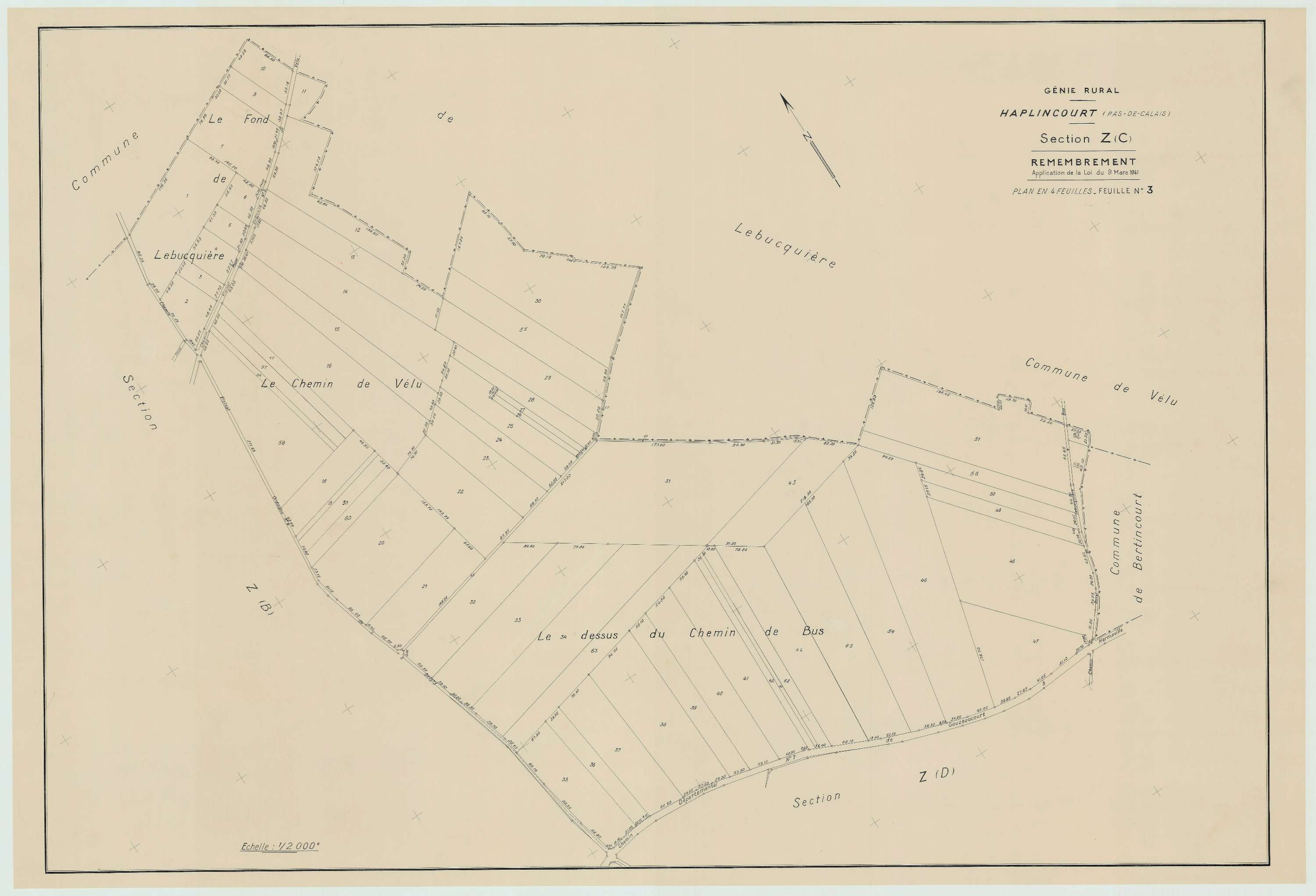 Haplincourt - Plan de remembrement : section ZC.
