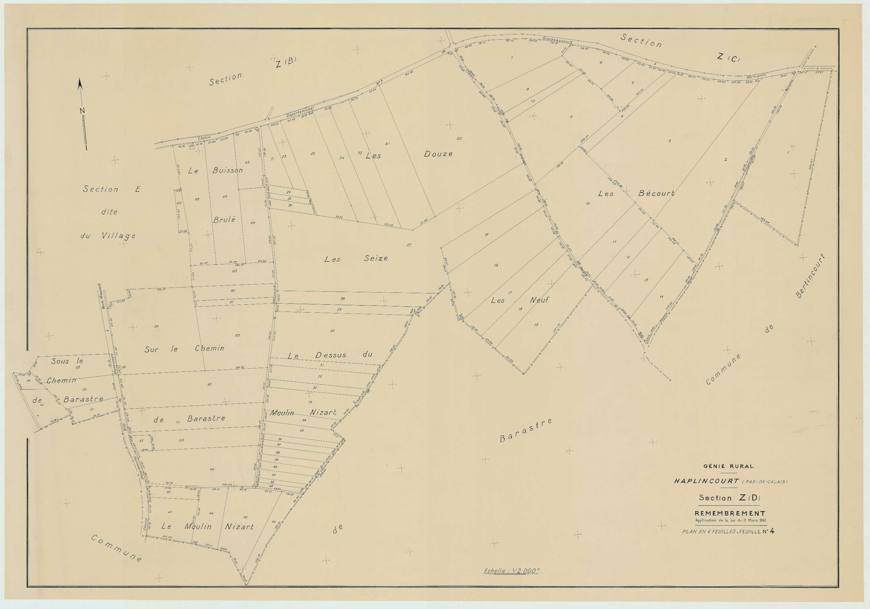 Haplincourt - Plan de remembrement : section ZD.