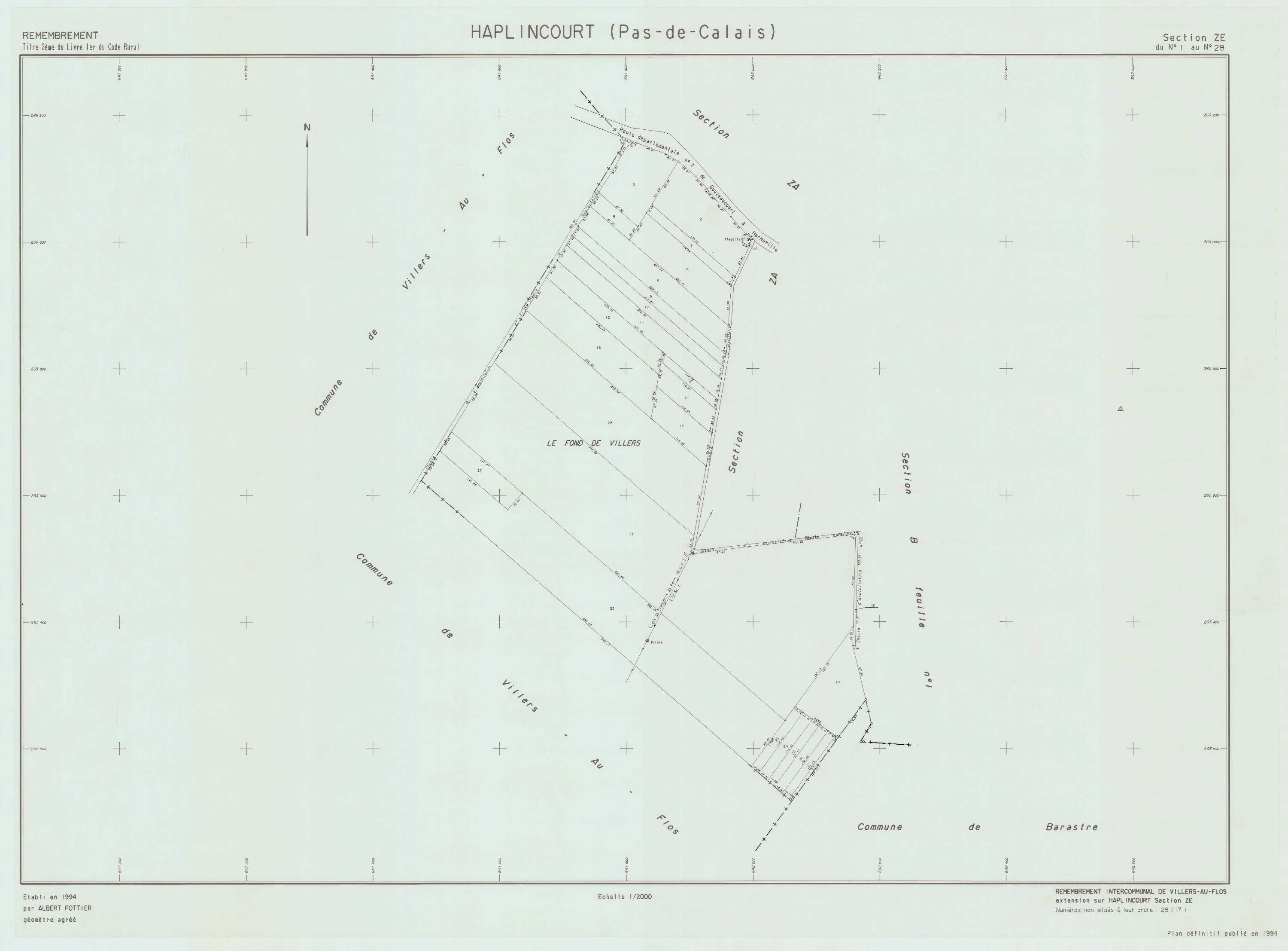 Haplincourt - Plan de remembrement : section ZE.
