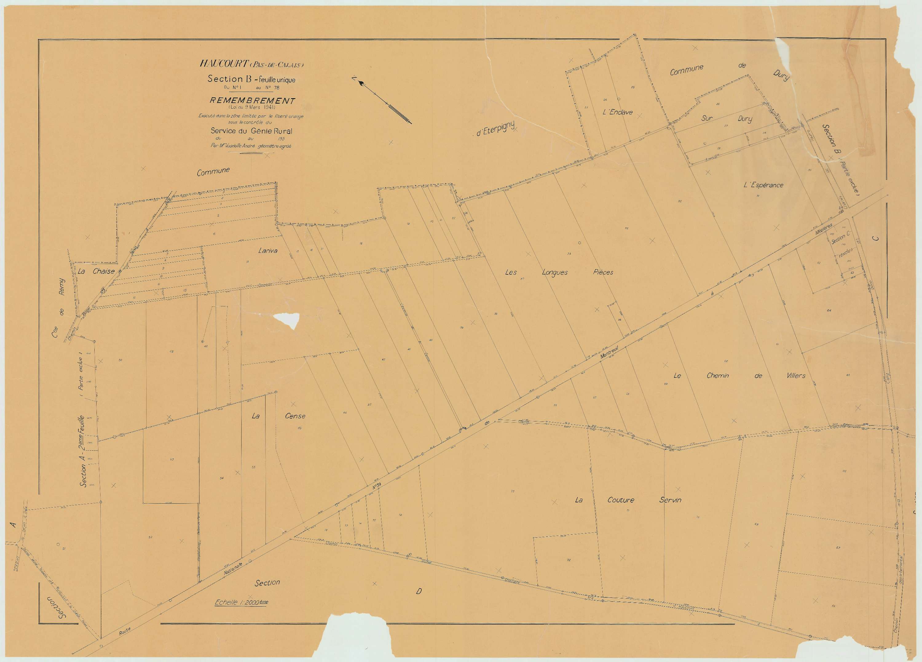 Haucourt - Plan de remembrement : section B.