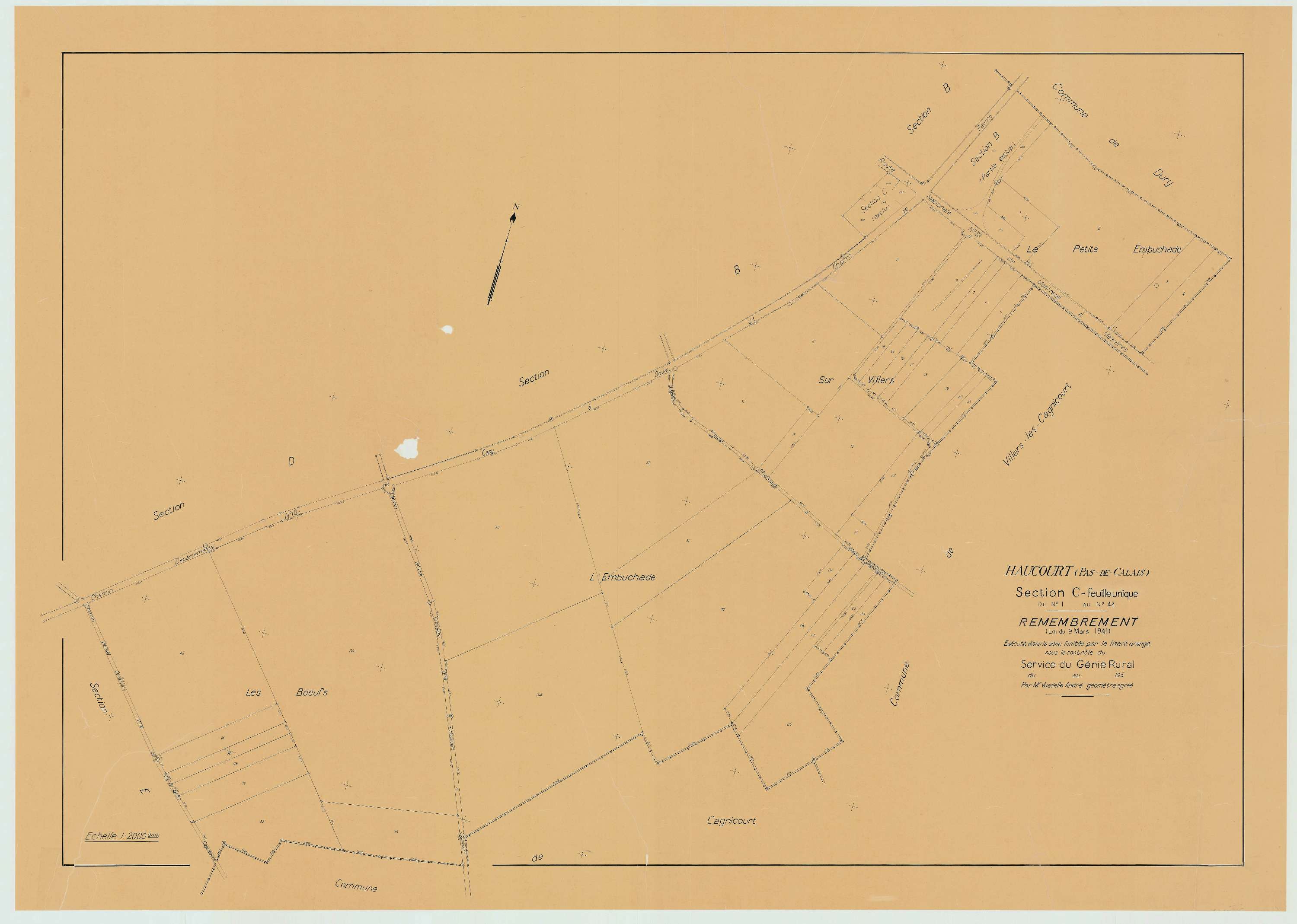 Haucourt - Plan de remembrement : section C.