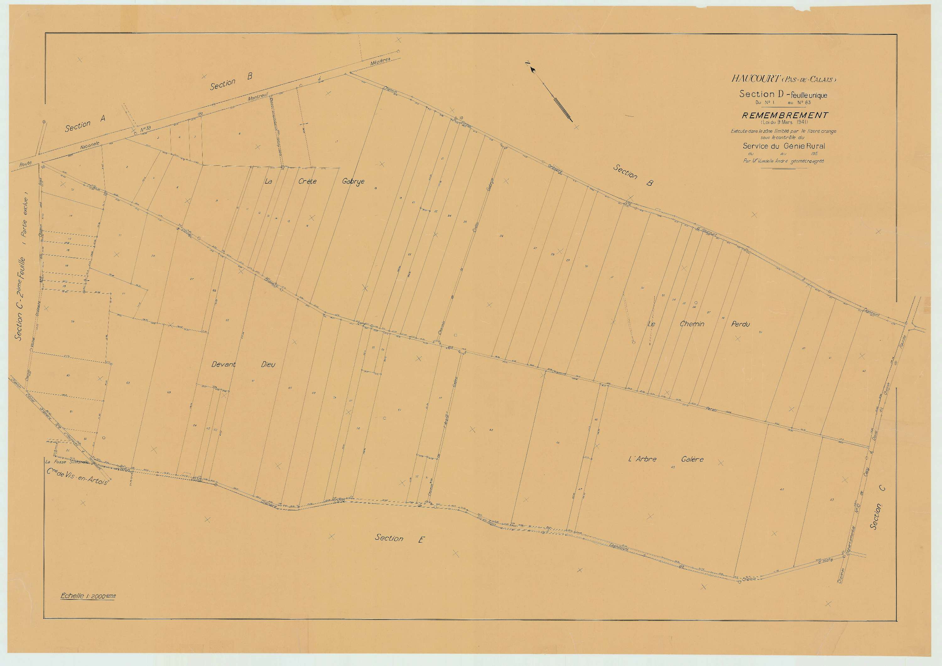 Haucourt - Plan de remembrement : section D.