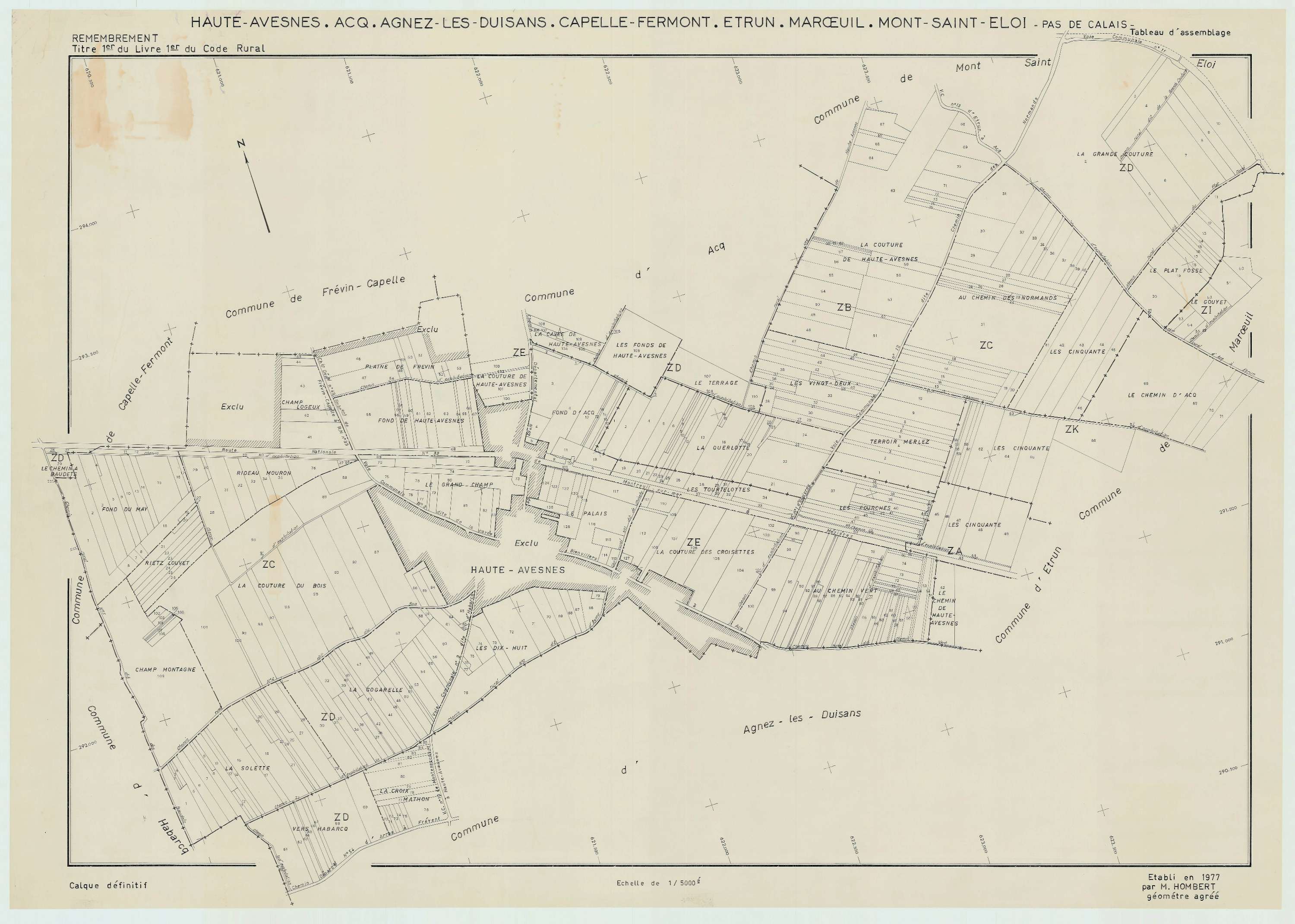 Haute-Avesnes - Plan cadastral : tableau d'assemblage antérieur au remembrement.