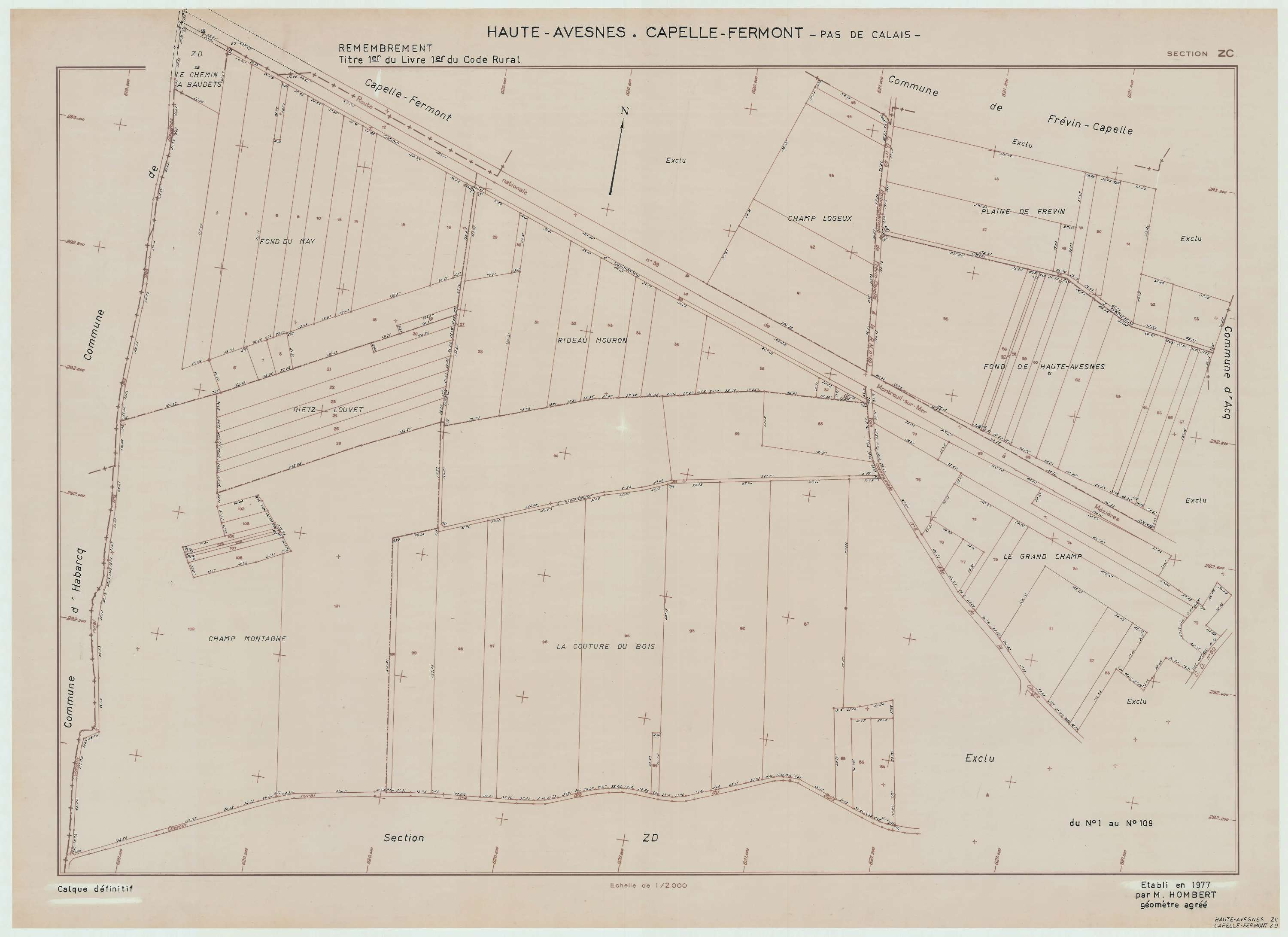 Haute-Avesnes - Plan de remembrement : section ZC.