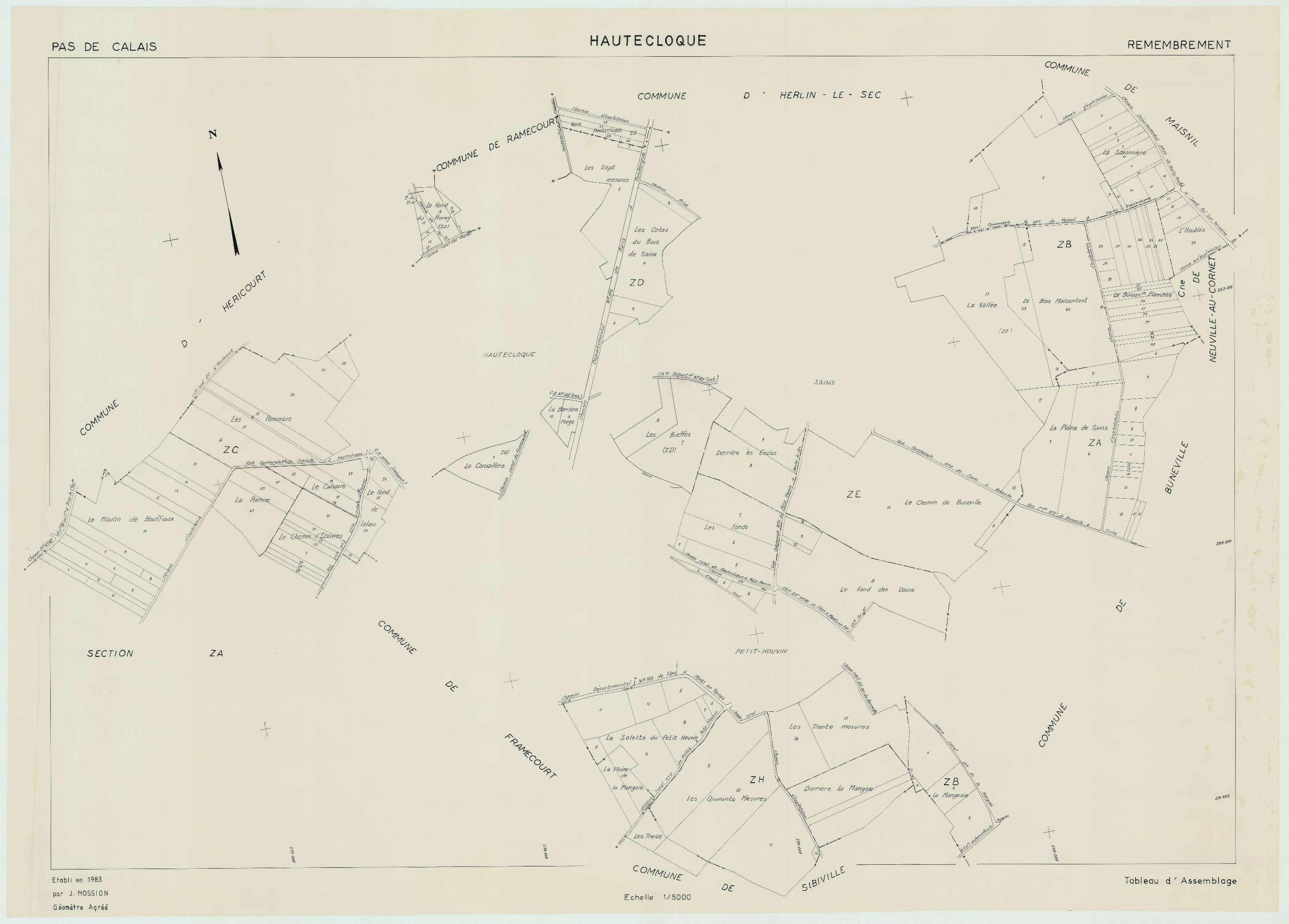 Hautecloque - Plan cadastral : tableau d'assemblage postérieur au remembrement.