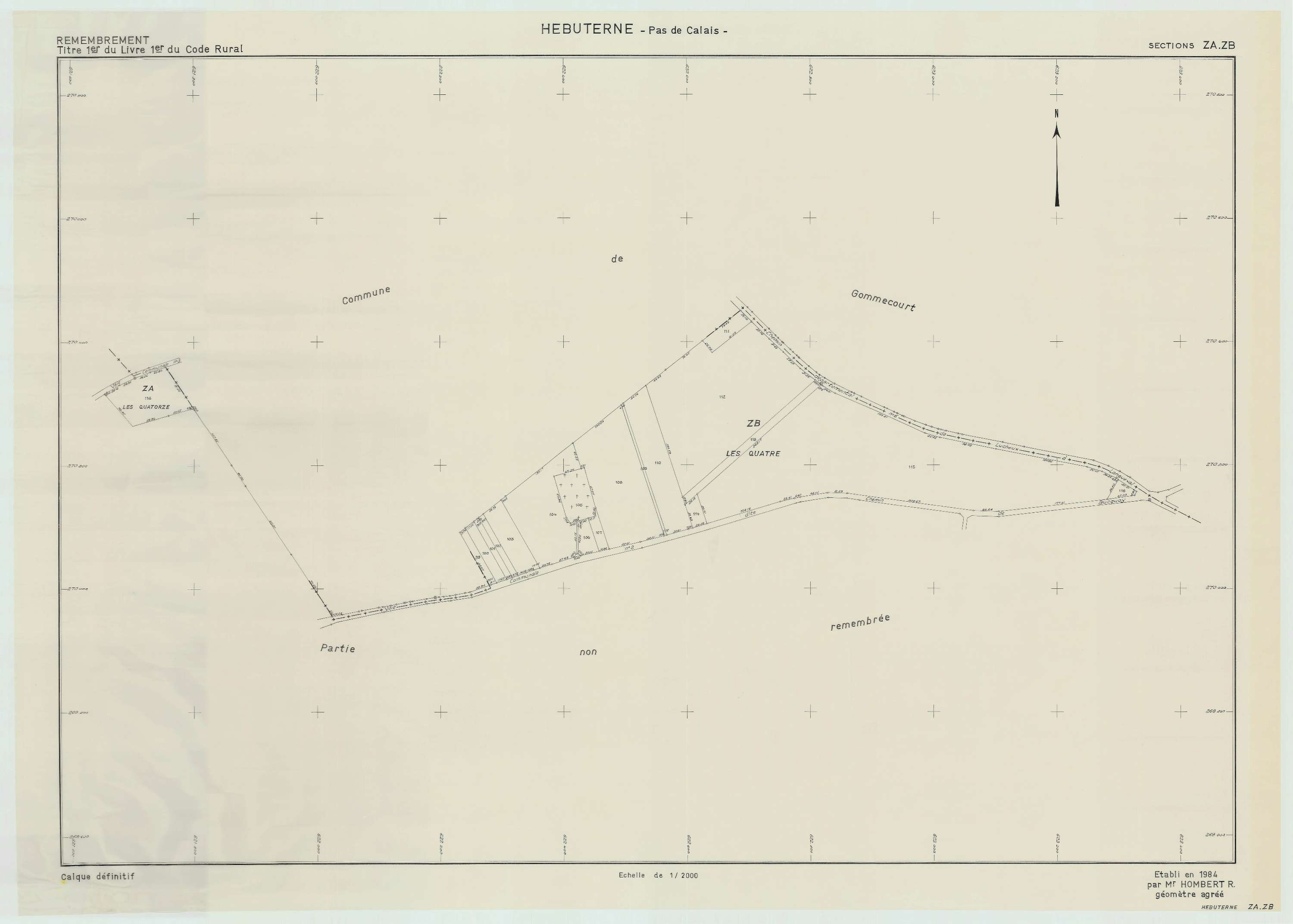 Hébuterne - Plan de remembrement : section ZB.
