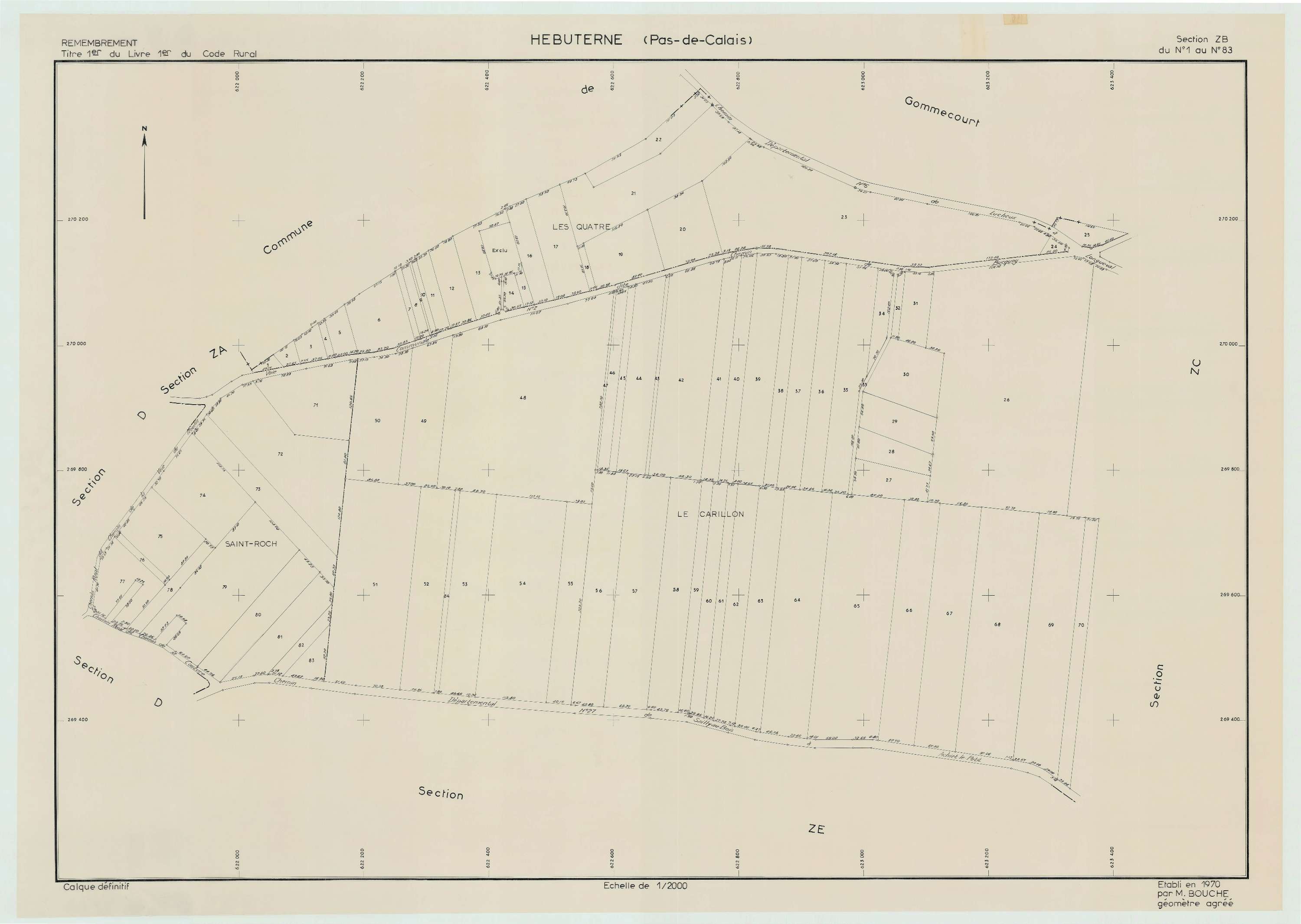 Hébuterne - Plan de remembrement : section ZB.