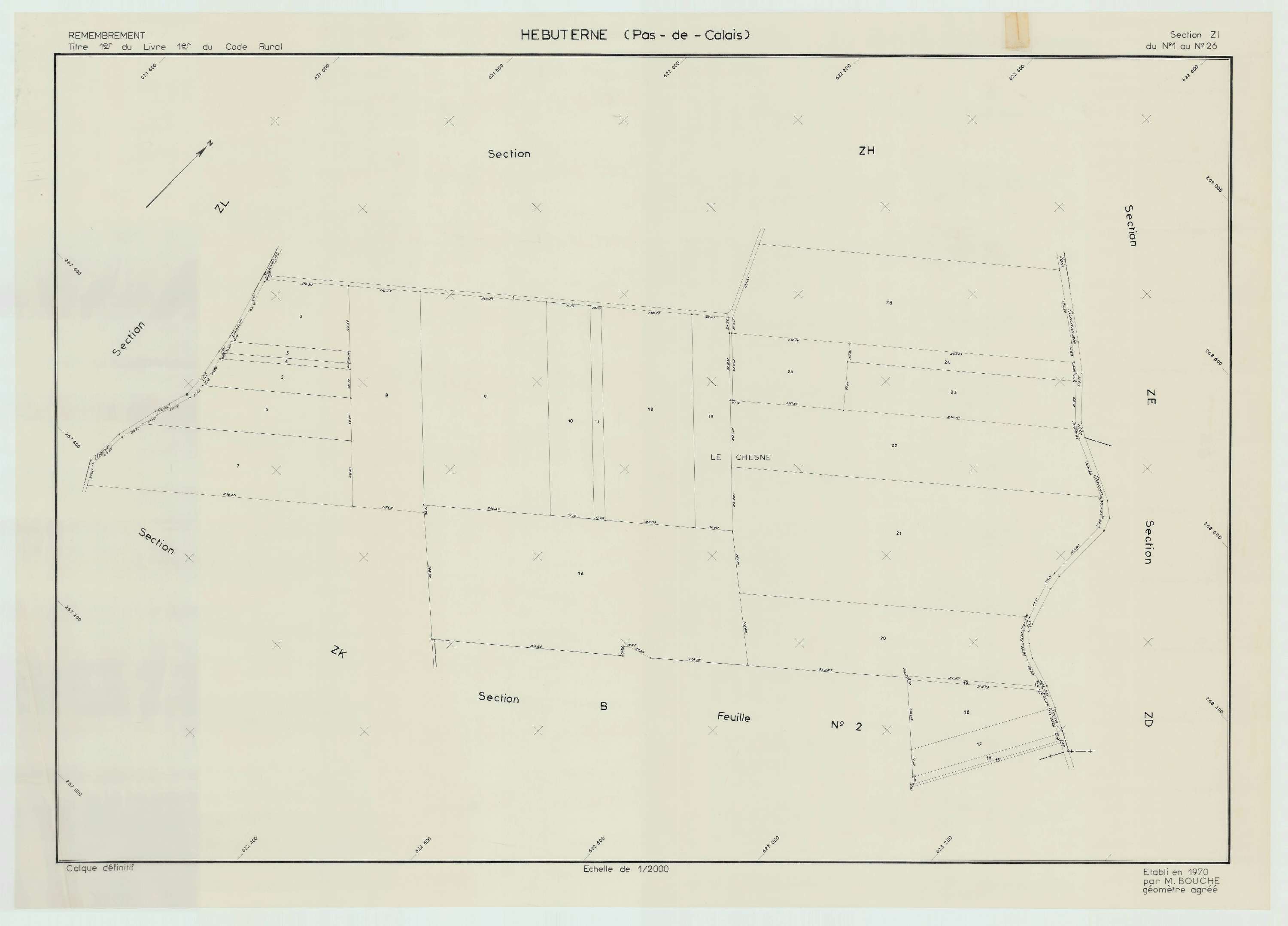 Hébuterne - Plan de remembrement : section ZI.
