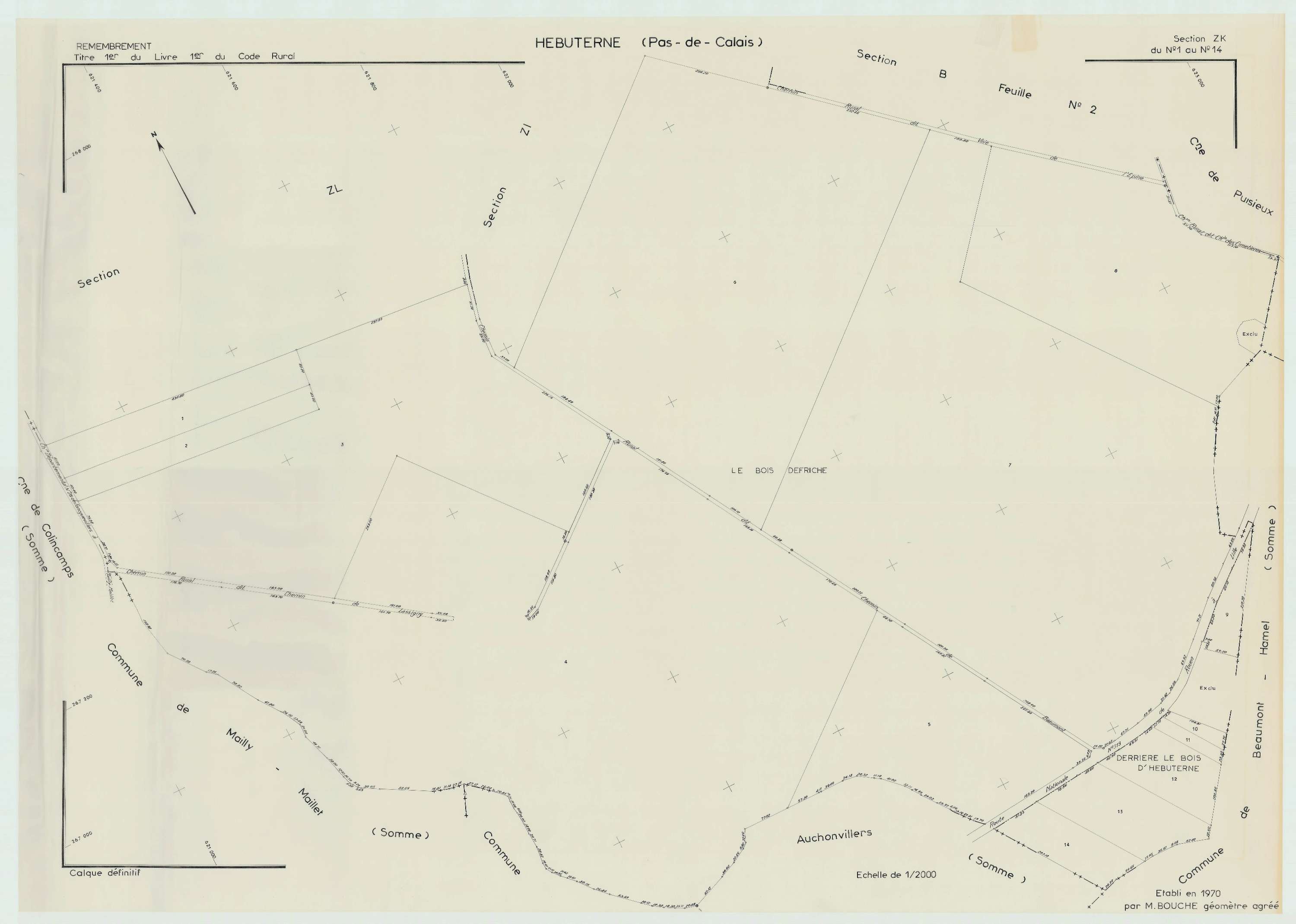 Hébuterne - Plan de remembrement : section ZK.