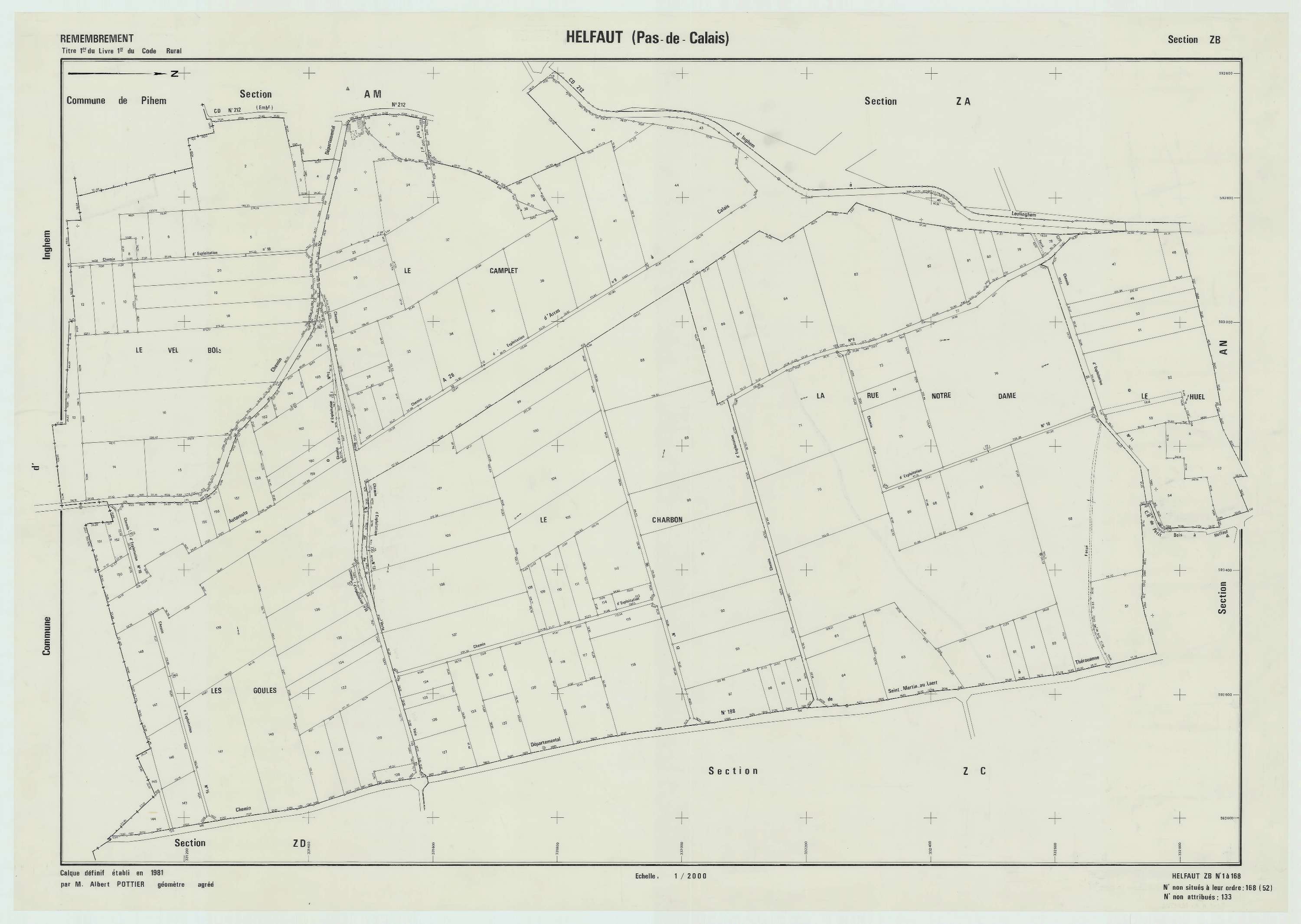Helfaut - Plan de remembrement : section ZB.