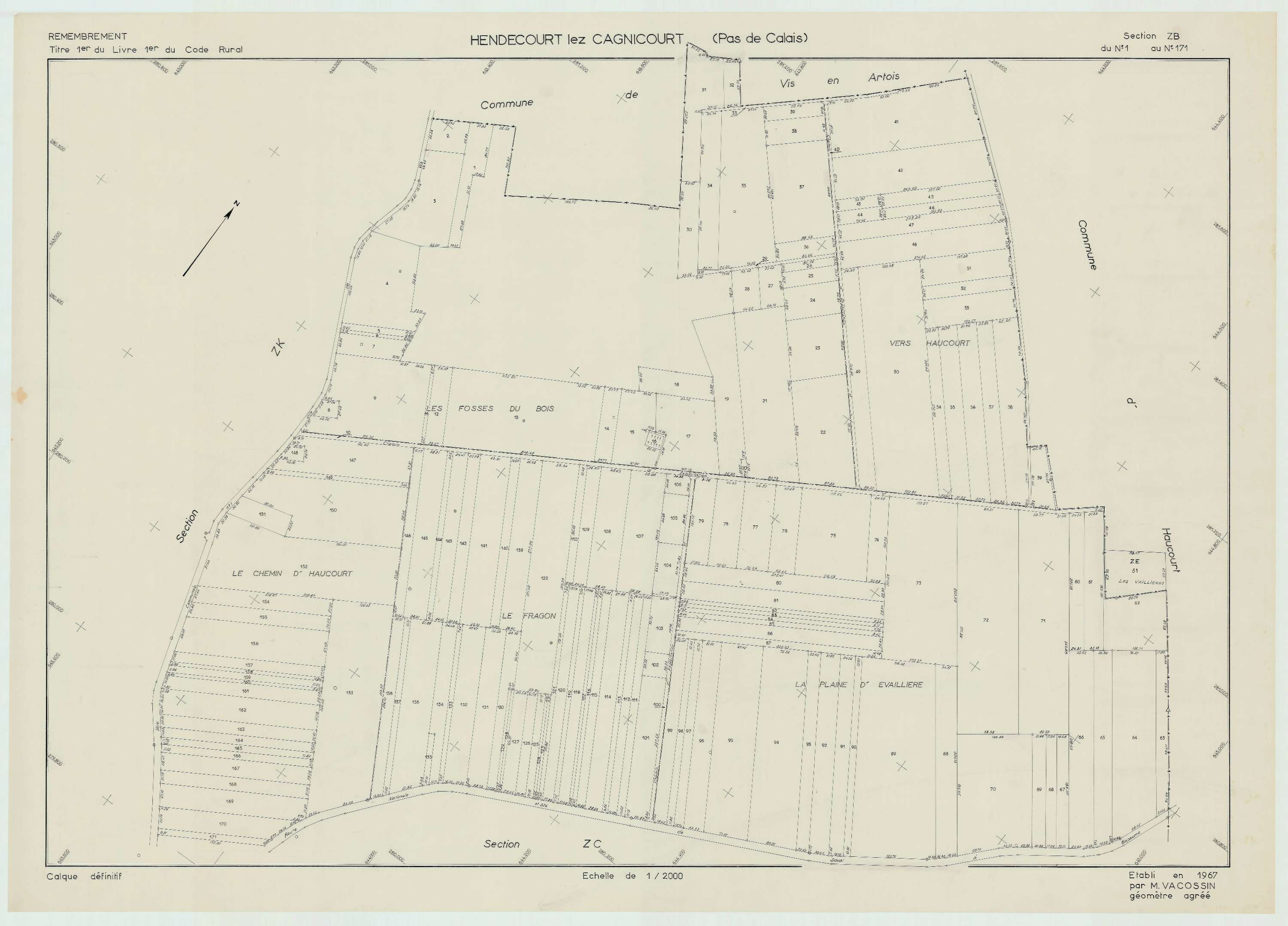 Hendecourt-lès-Cagnicourt - Plan de remembrement : section ZB.