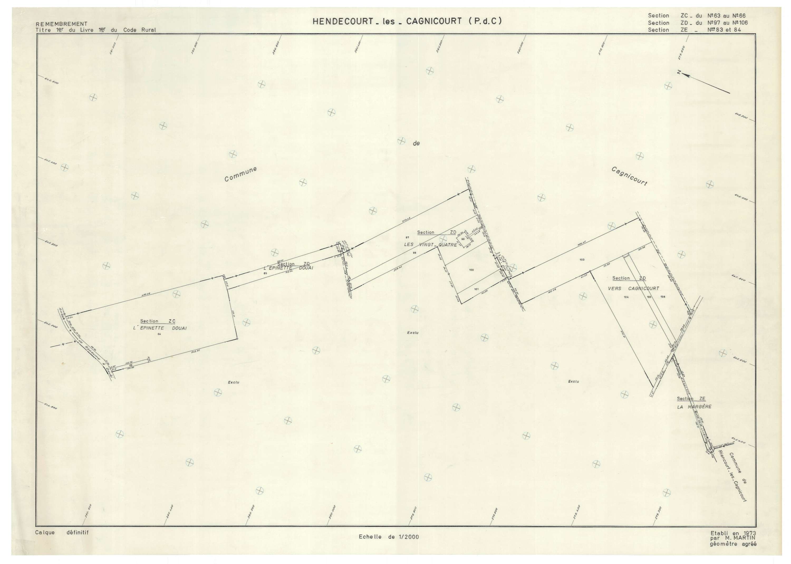 Hendecourt-lès-Cagnicourt - Plan de remembrement : section ZC.