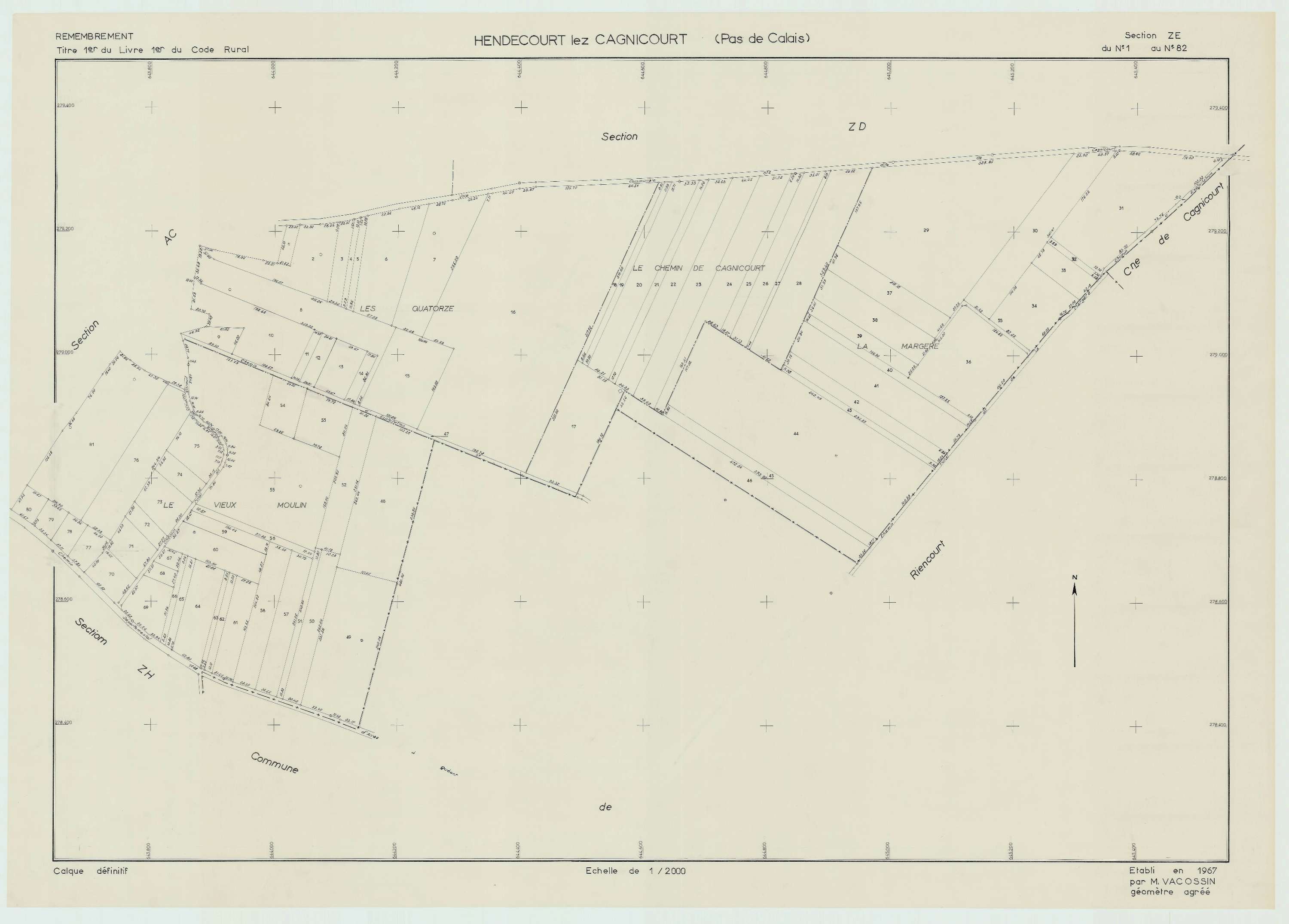 Hendecourt-lès-Cagnicourt - Plan de remembrement : section ZE.